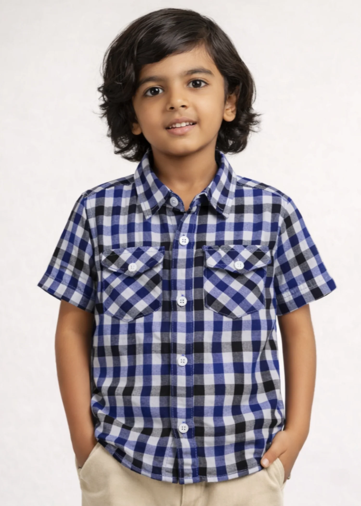 cambric cotton Casual Shirt in Black, dark blue, white