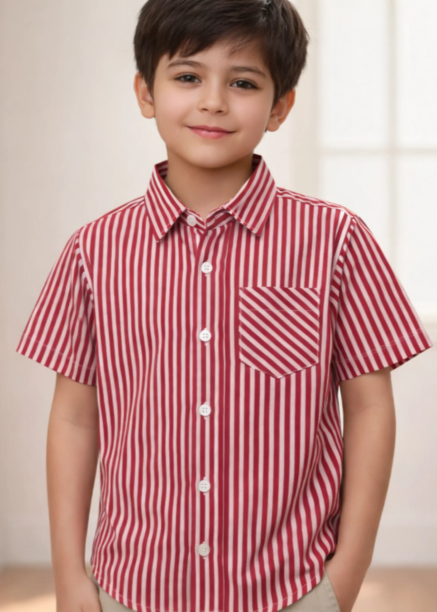 cotton Casual Shirt in Red, white