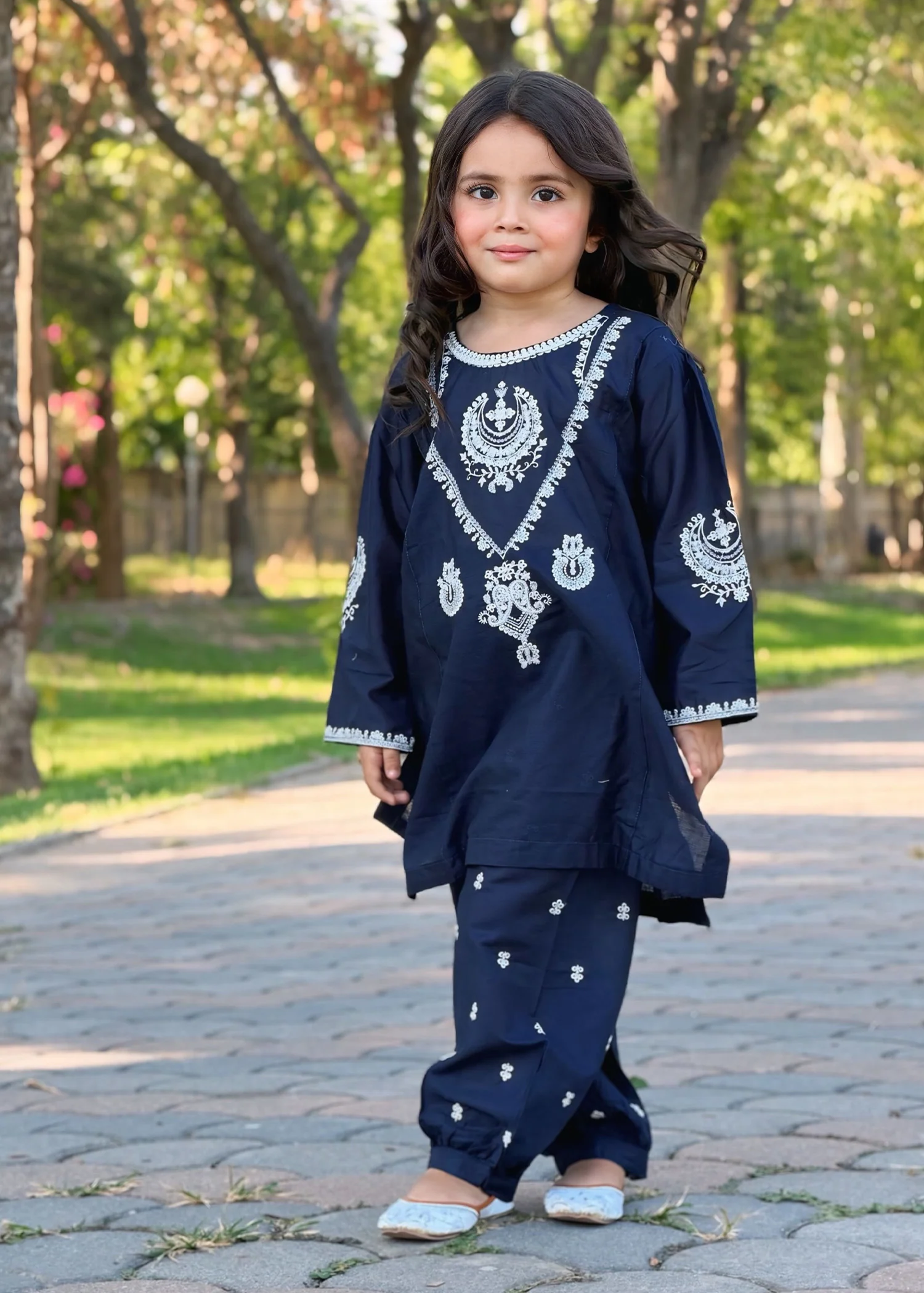 lawn Kurta Set in Navy blue