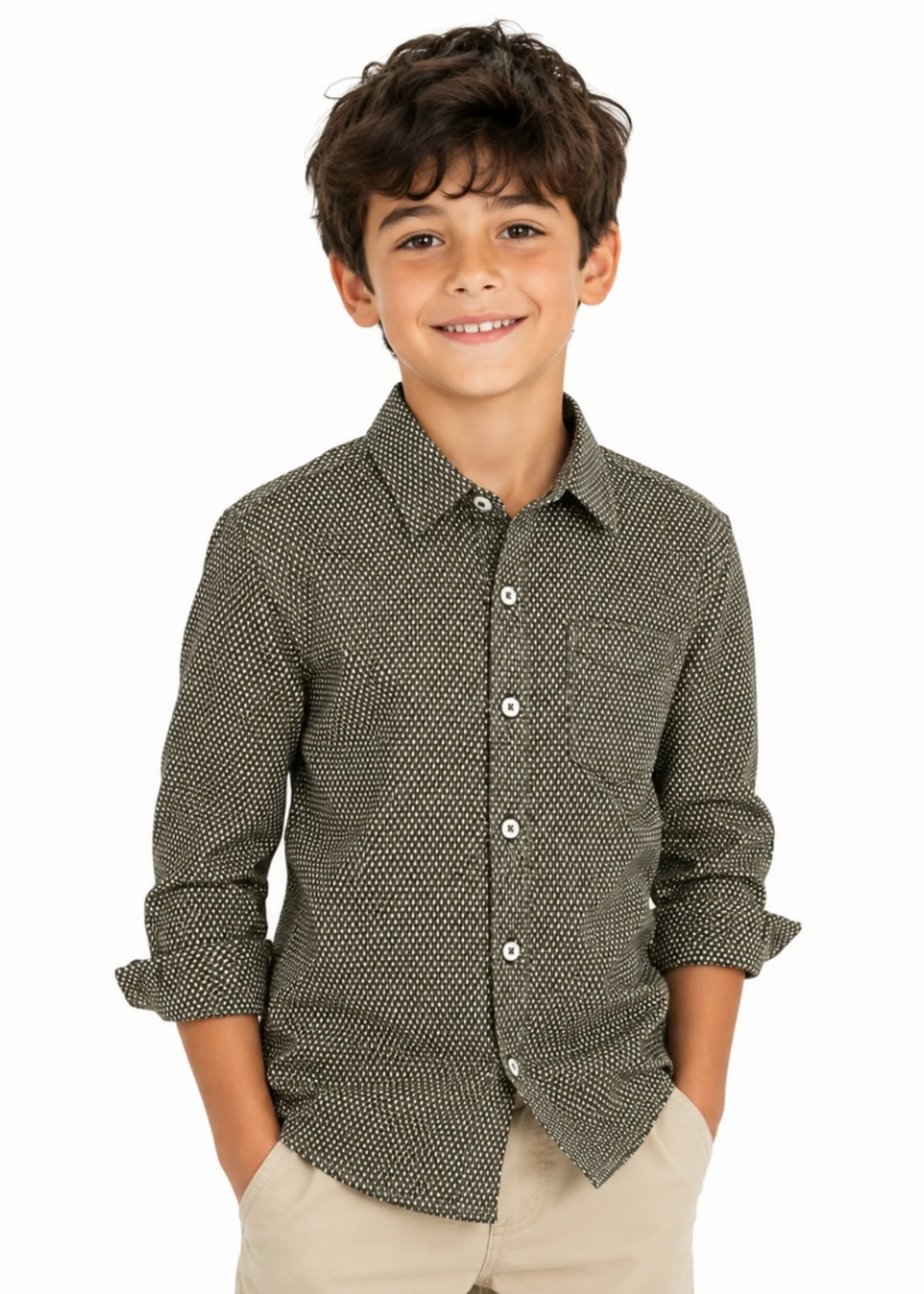 cotton jacquard Casual Shirt in Army green