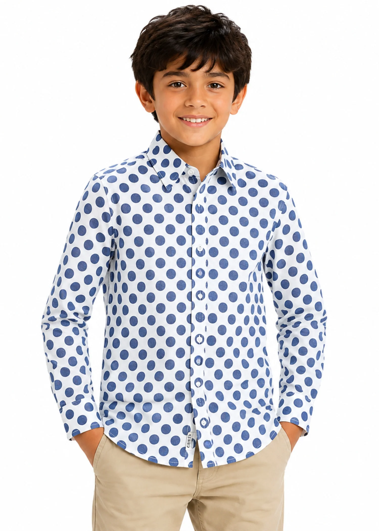 cotton Casual Shirt in White, cobalt blue