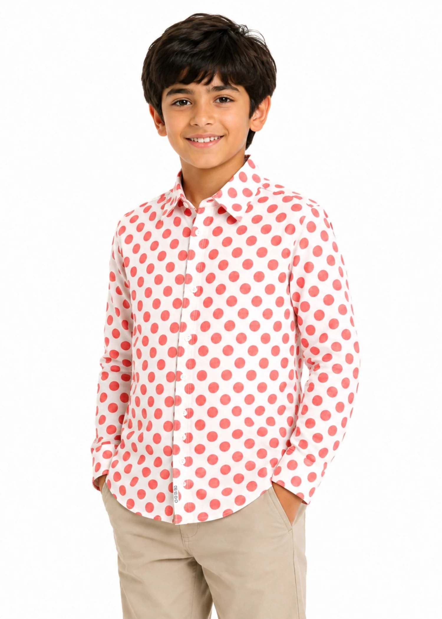 cotton Casual Shirt in Peach pink, white