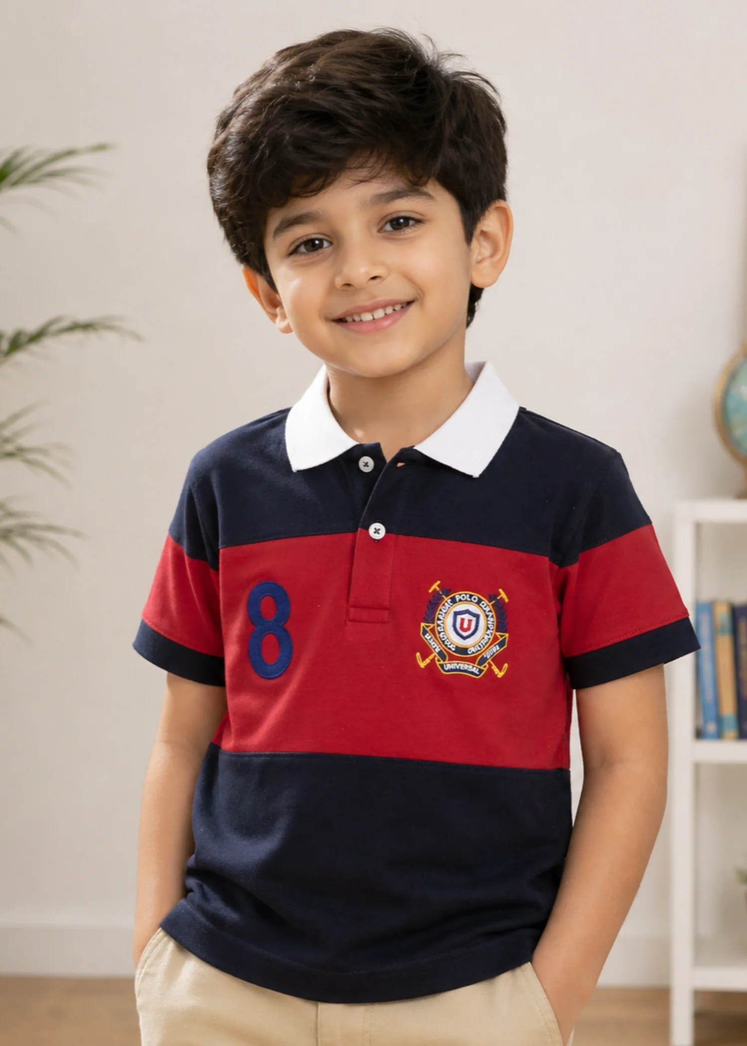 cotton pique Polo Shirt in Navy blue, red