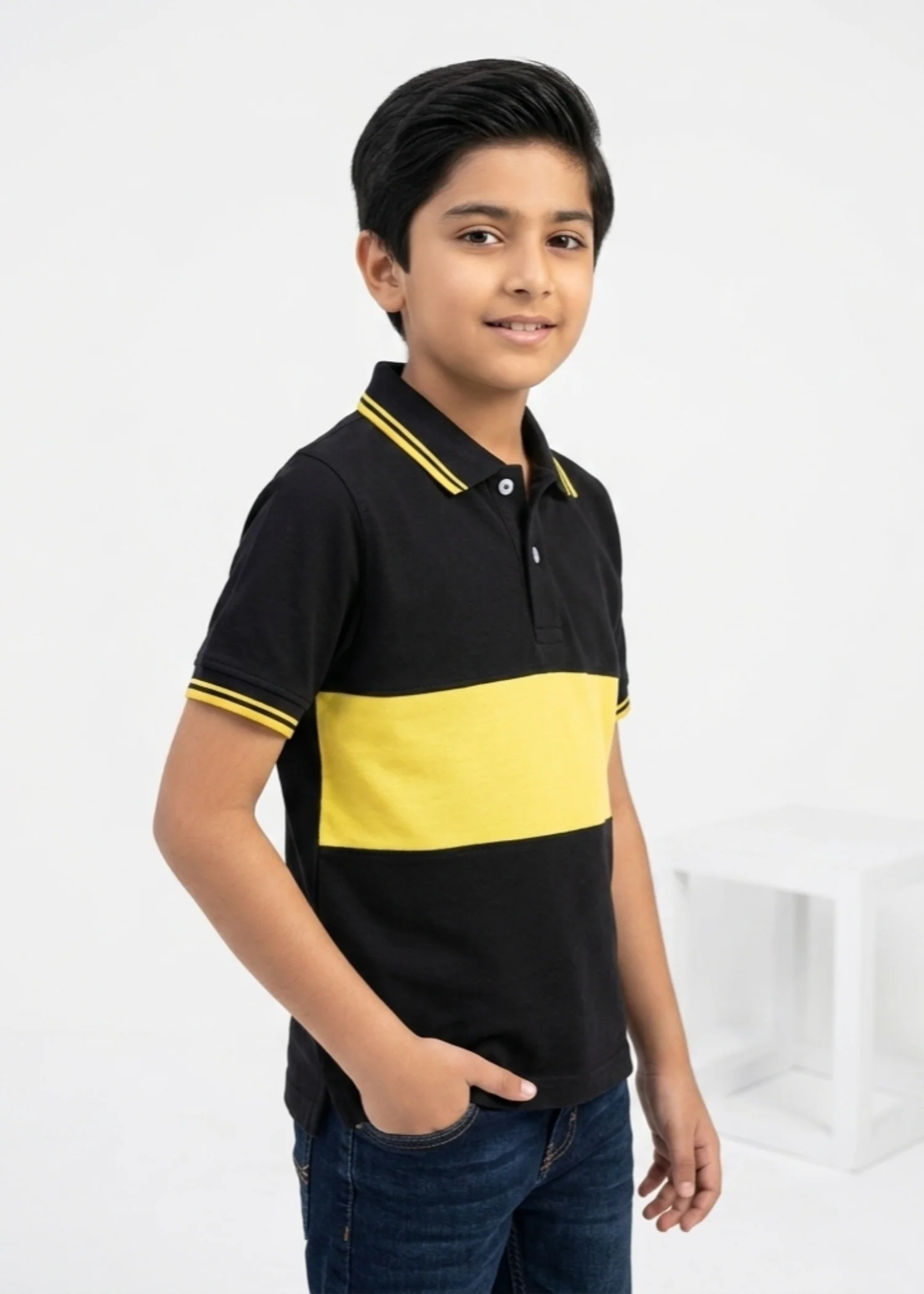 cotton pique Polo Shirt in Black, yellow