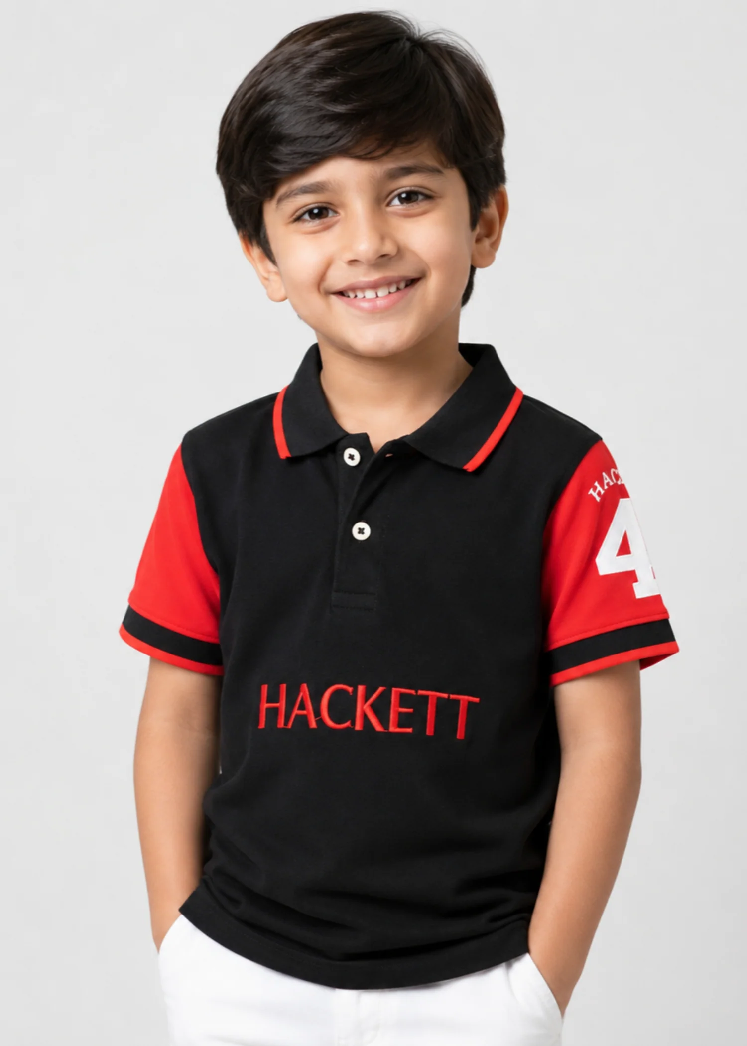 cotton pique Polo Shirt in Black, red
