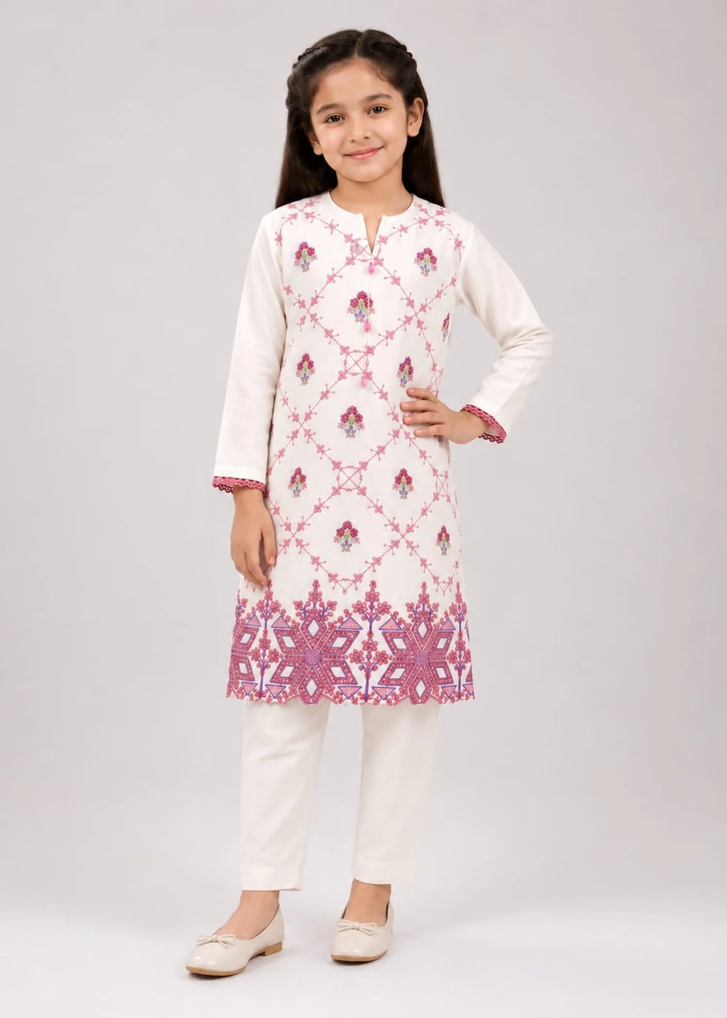 cotton Kurta Set in White