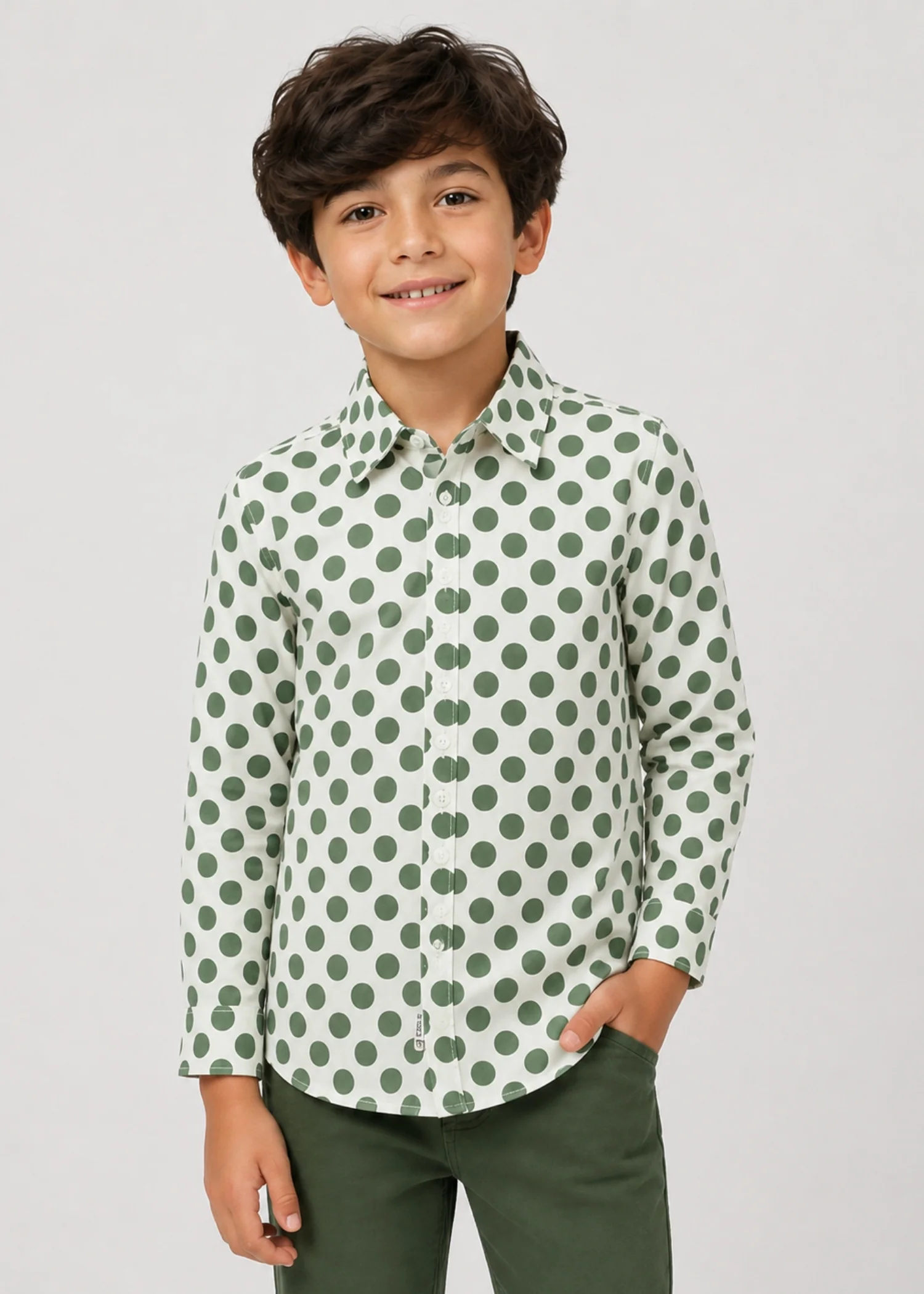 cotton Casual Shirt in Dark green, white