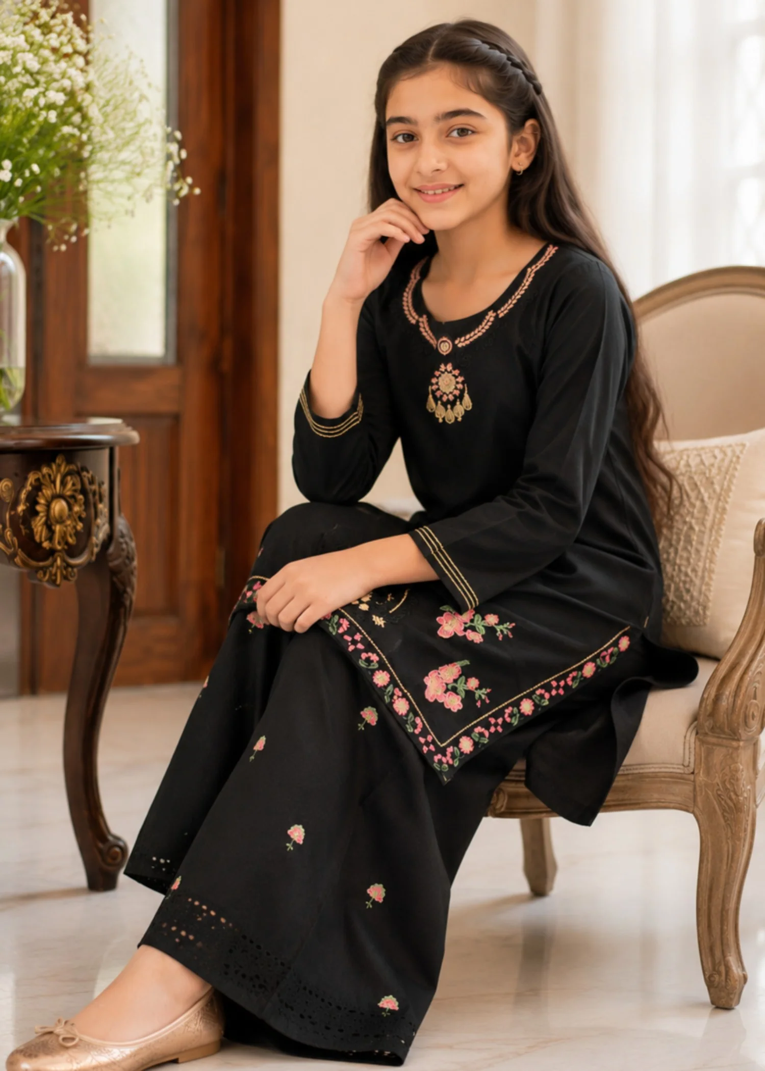 cotton Kurta Set in Black