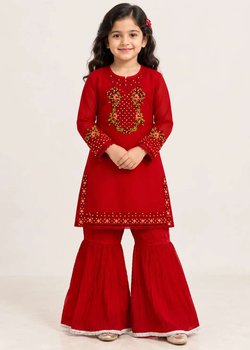 chiffon Gharara in Red