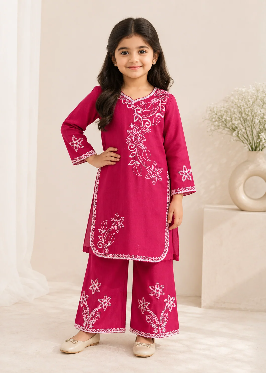 cotton Kurta Set in Hot pink