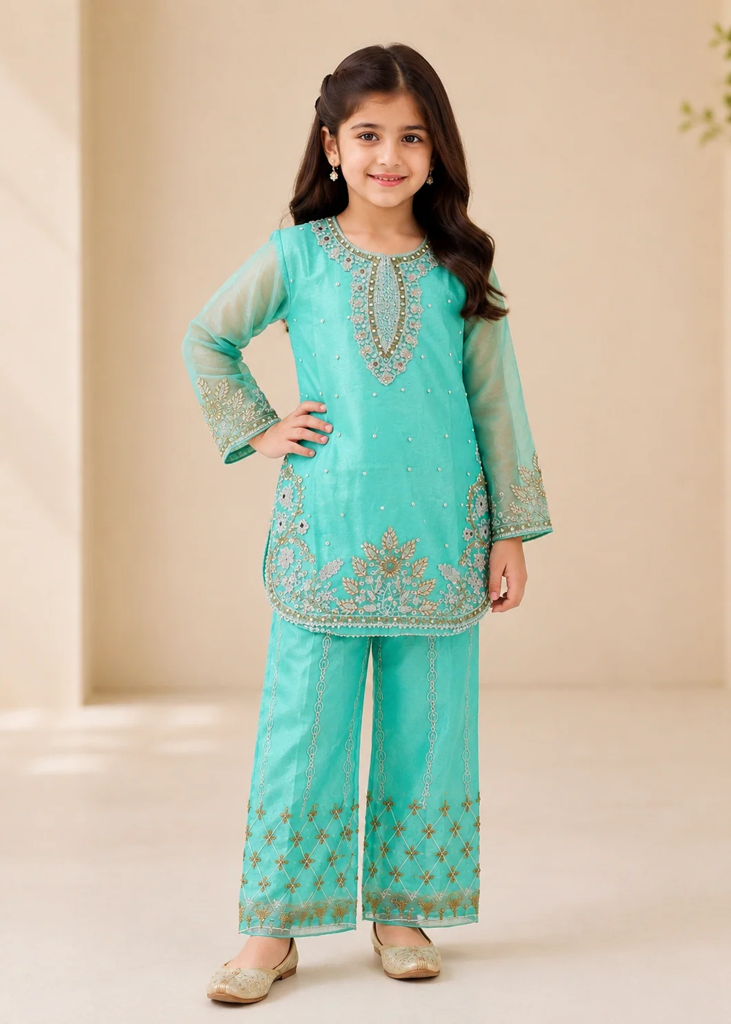 kattan silk Kurta Set in Aquamarine