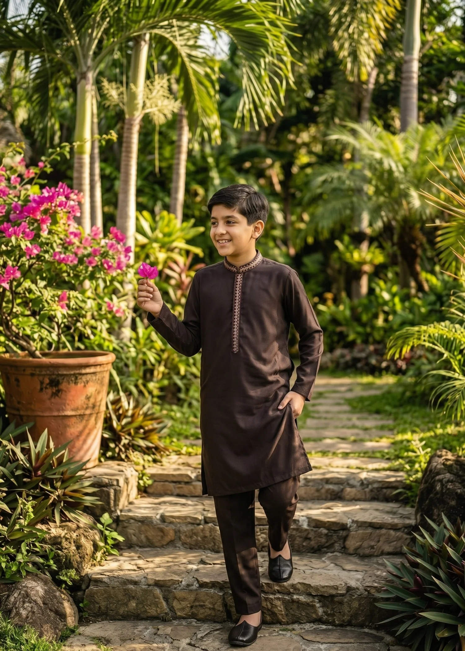 wash & wear Kurta Set in Dark brown