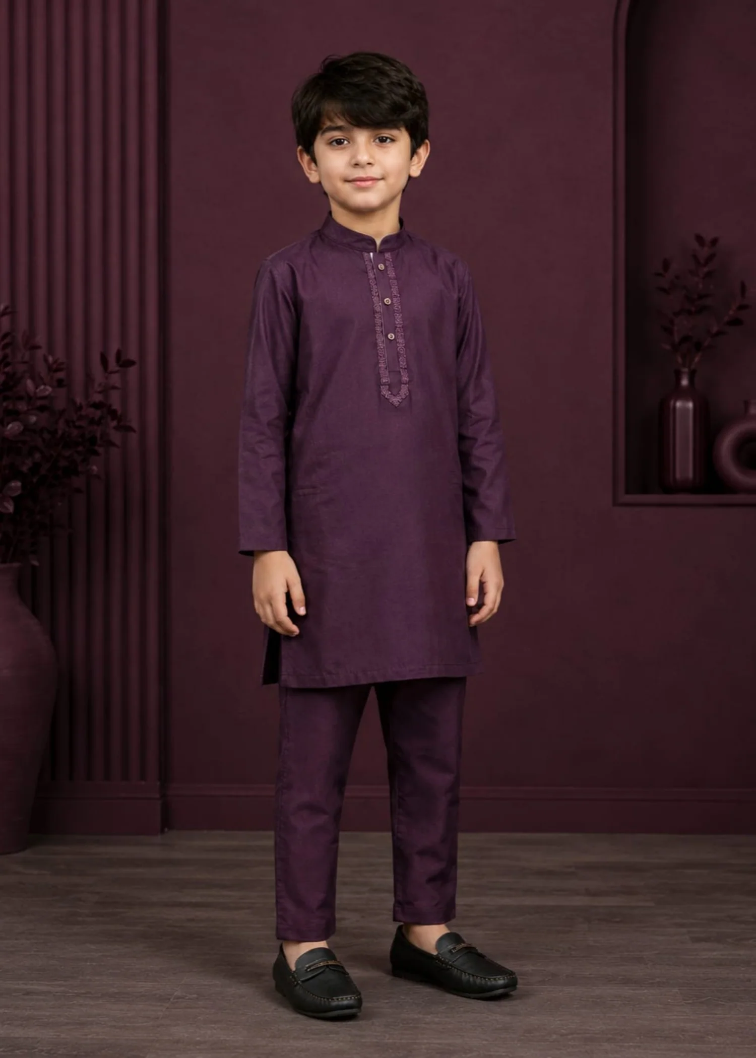 cotton Kurta Set in Wine red