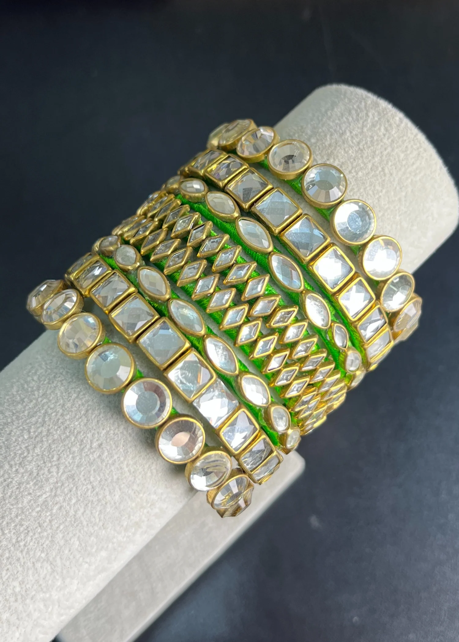 Bangles in Gold, parrot green Color by - Trendy Women Bangles YMH6963