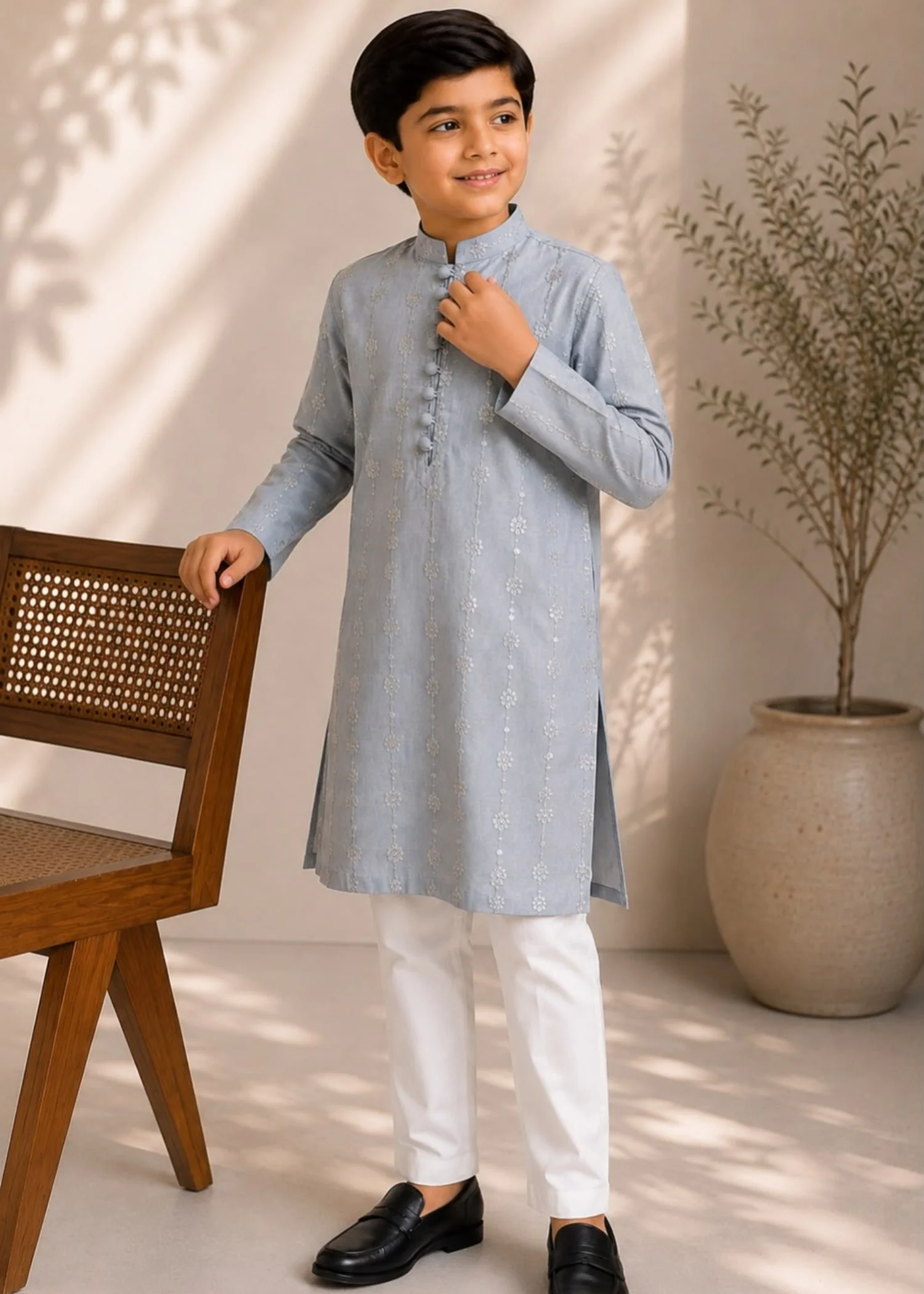 wash & wear Kurta Set in Ash grey