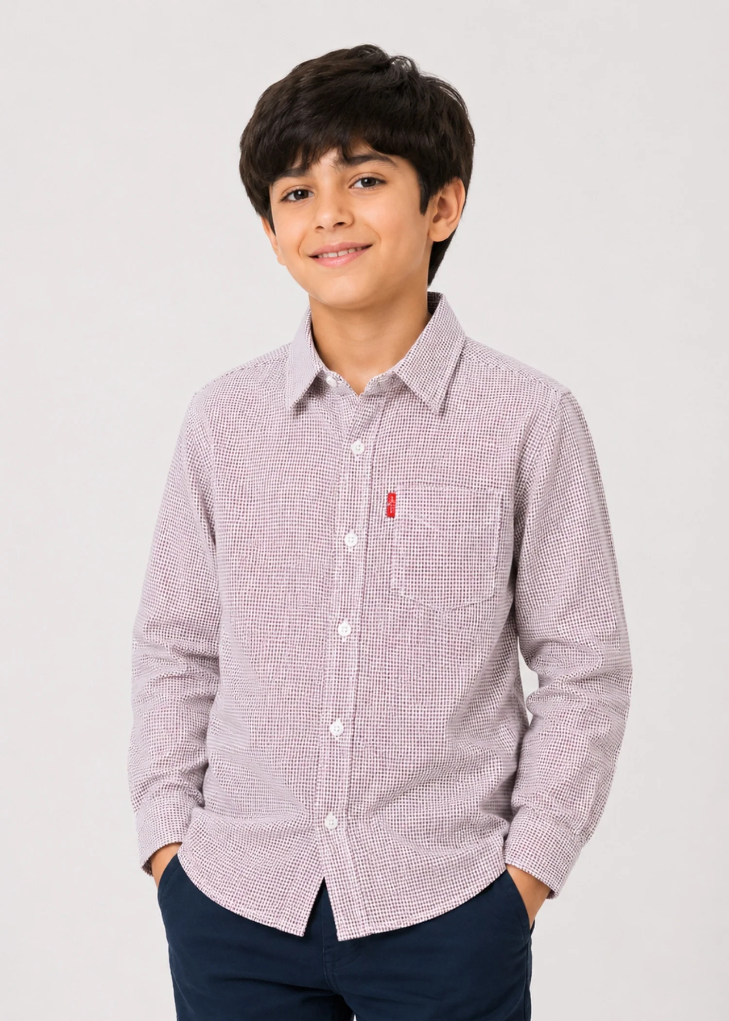 cotton dobby Casual Shirt in Maroon, white