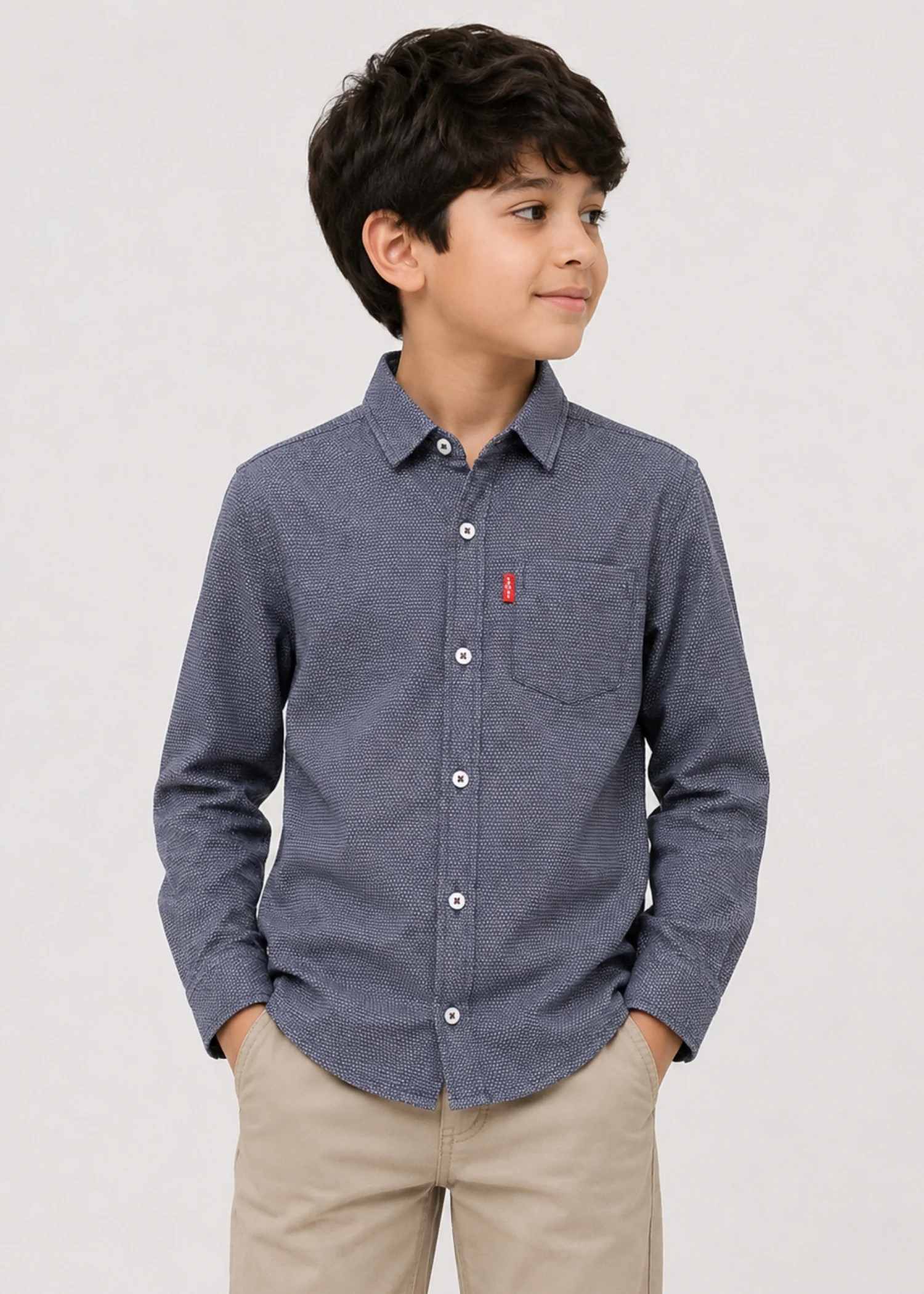 cotton dobby Casual Shirt in Off-white, steal grey