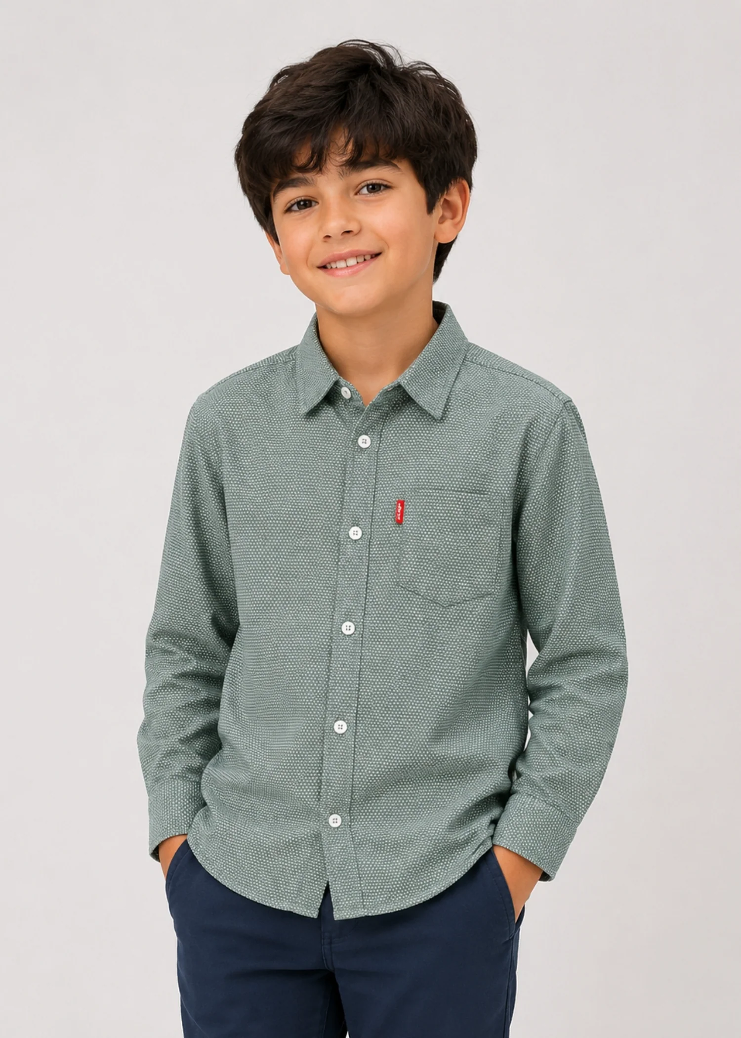 cotton dobby Casual Shirt in Eucalyptus green