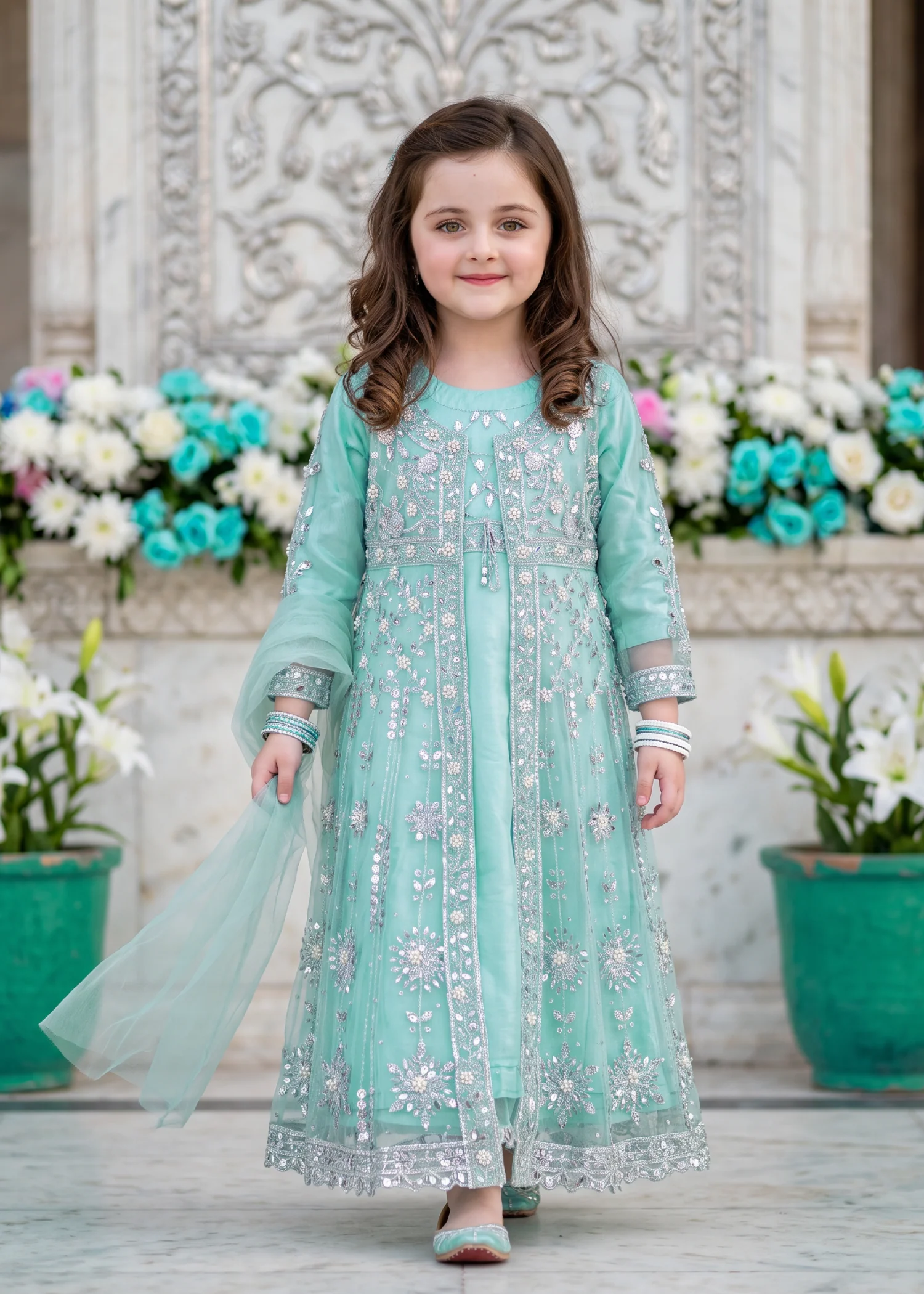 net Gown in Aquamarine