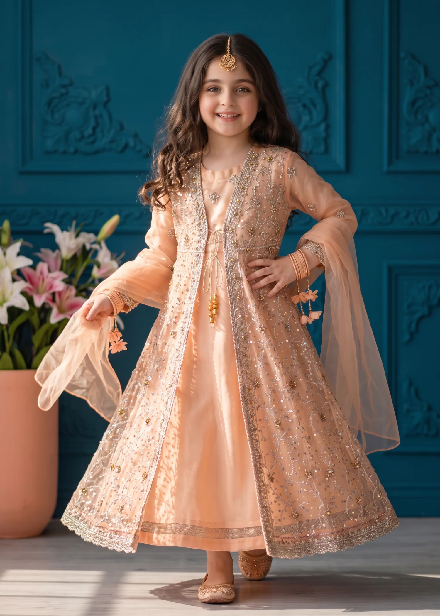 net Gown in Peach orange