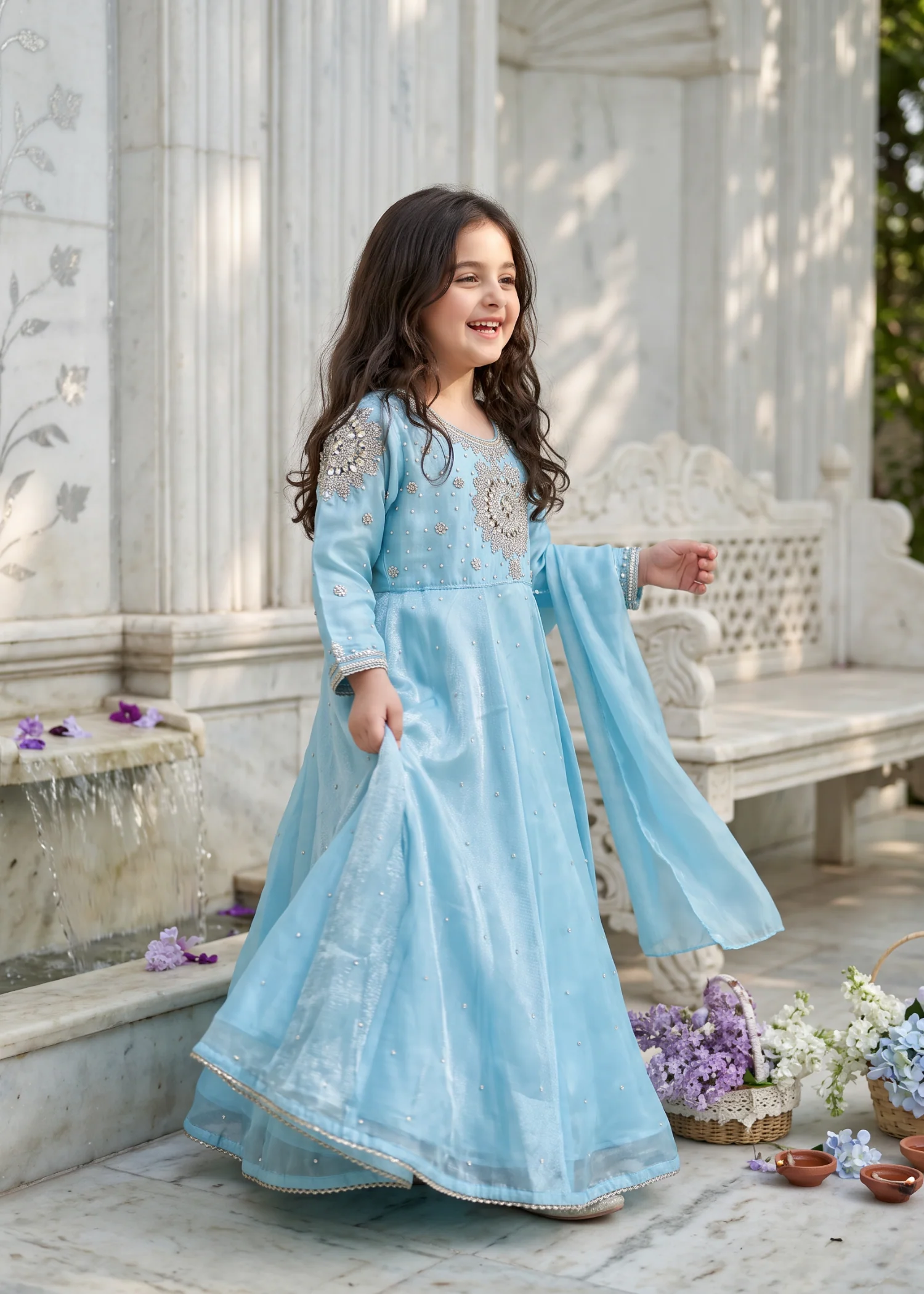 tissue silk Pishwas in Sky blue