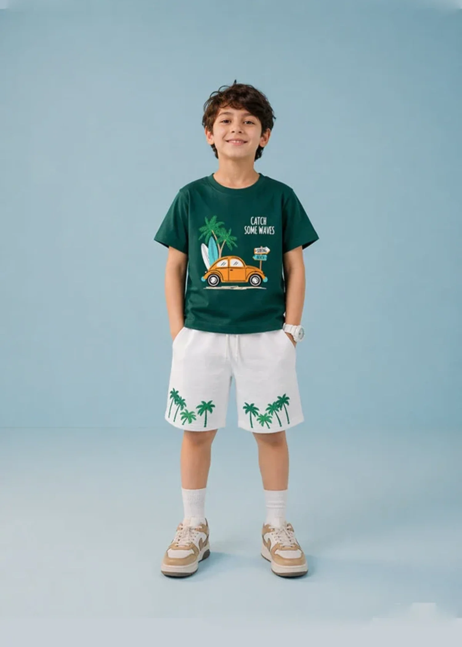Co ord Sets in Dark green, white