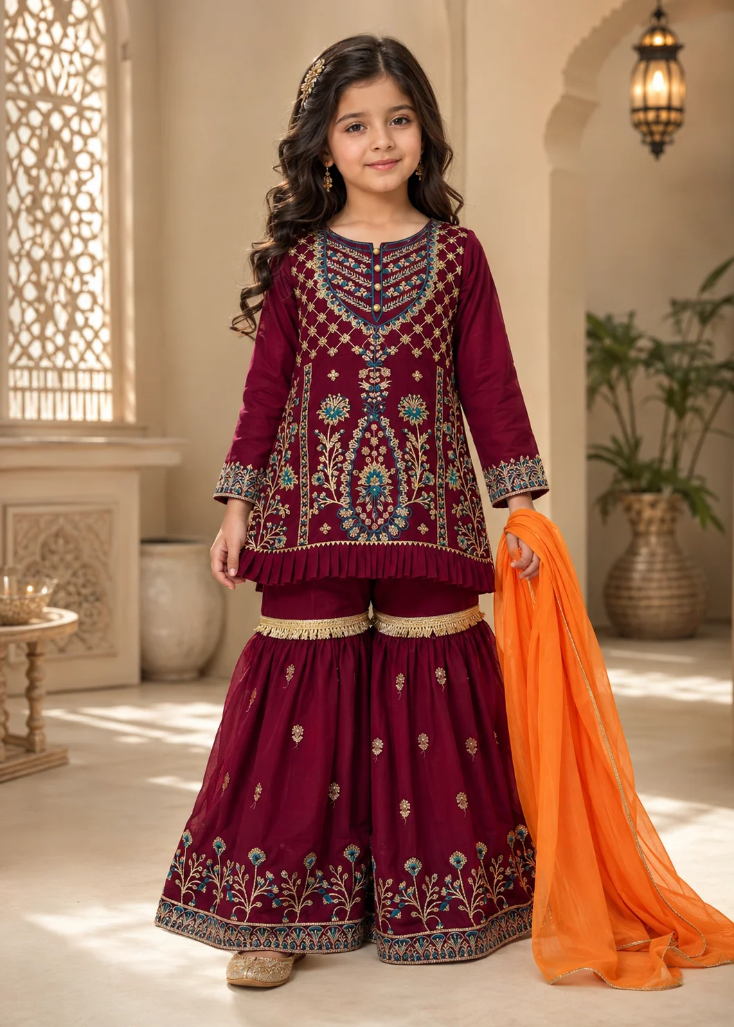 chiffon Gharara in Maroon