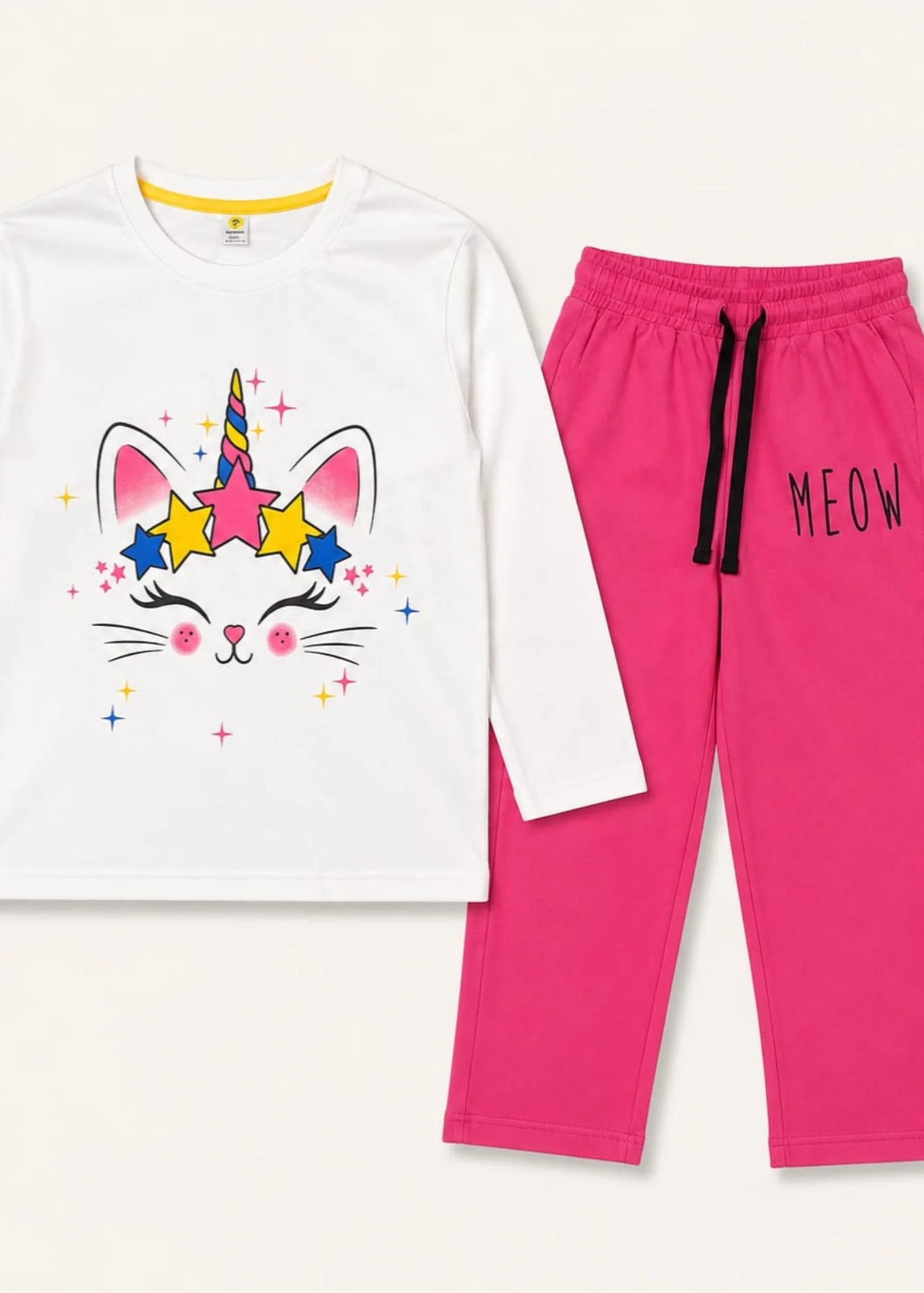 cotton jersey Co Ord Sets in White, hot pink