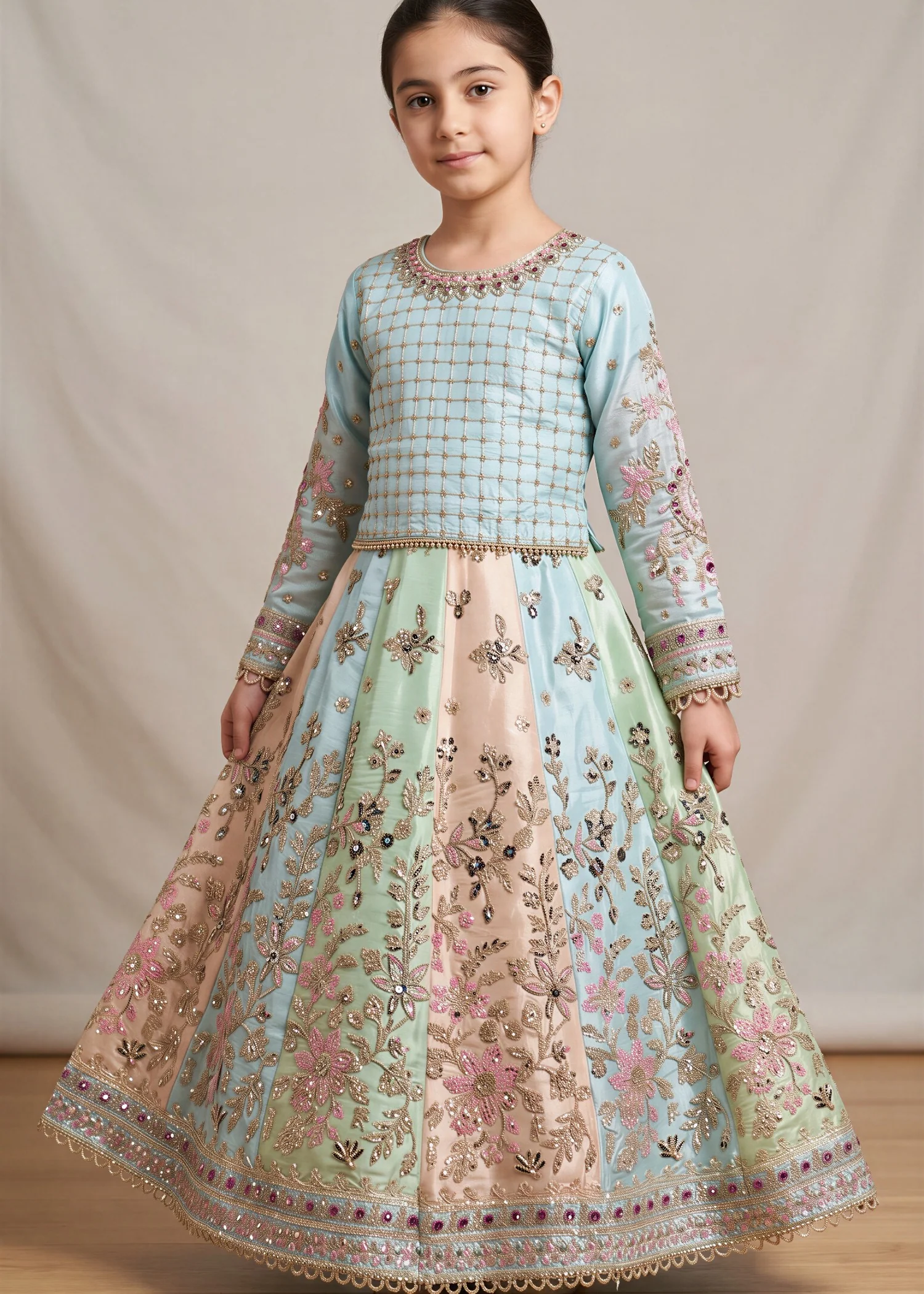 silk Lehenga in Multi