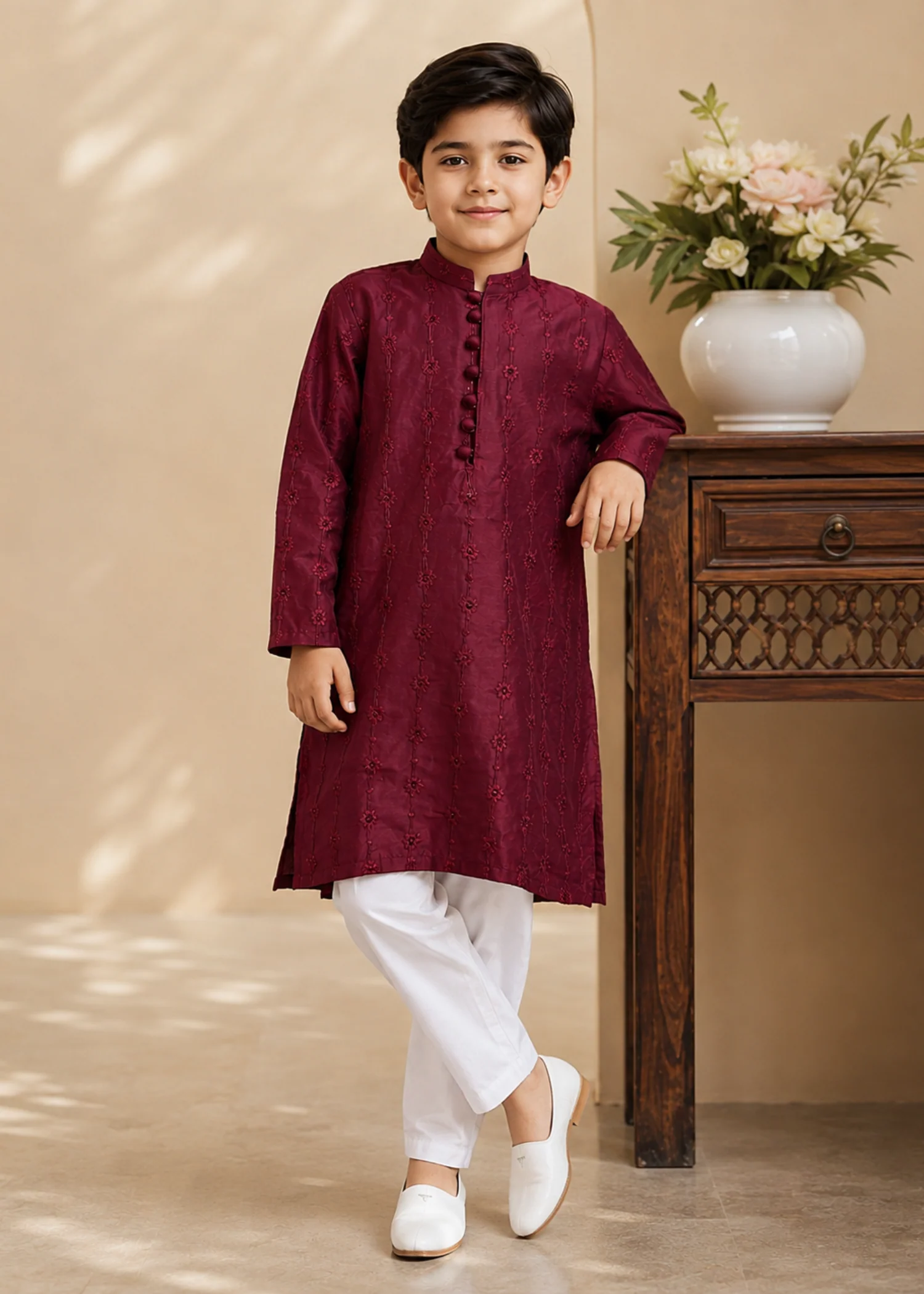 wash & wear Kurta Set in Maroon