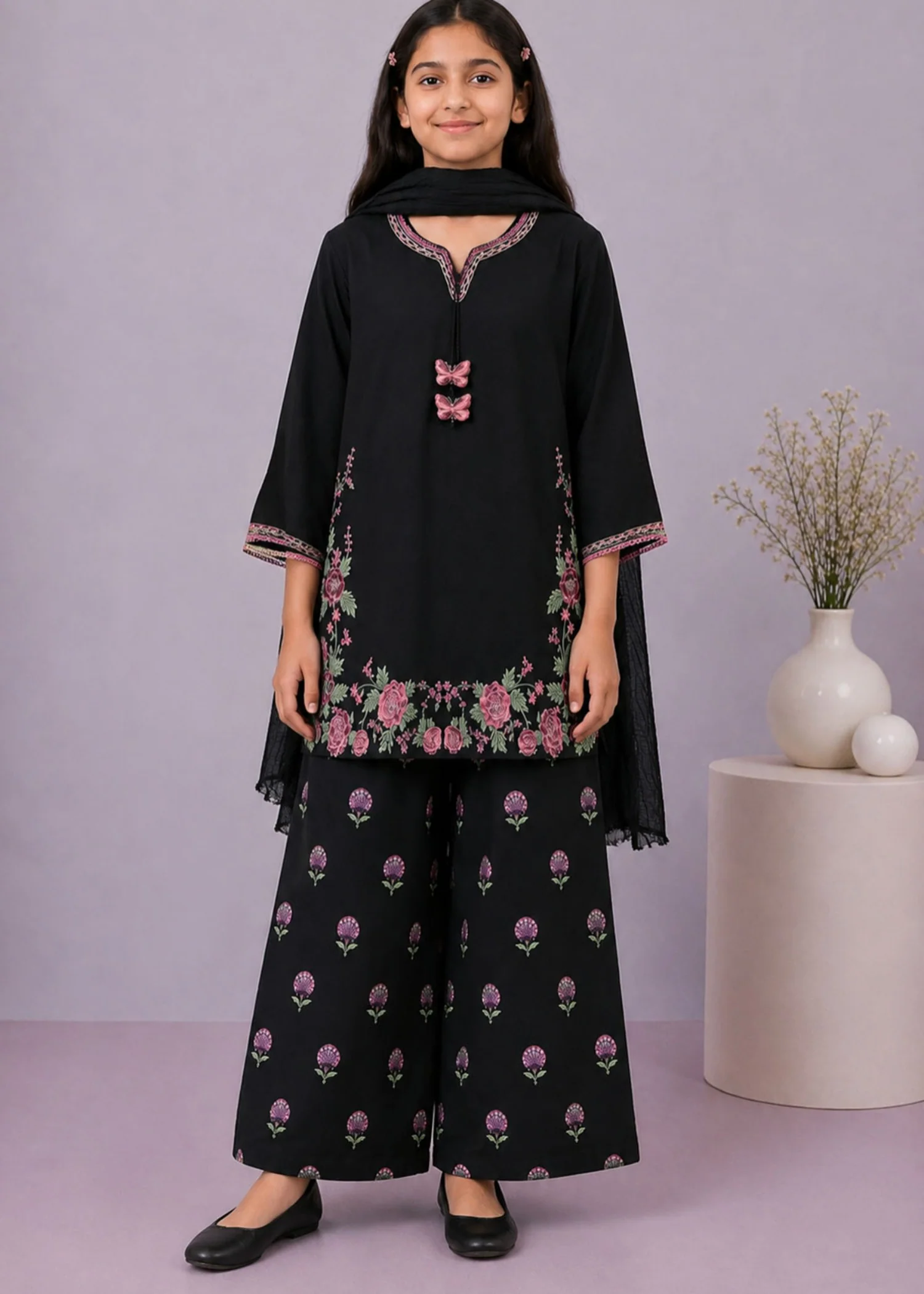 cotton Kurta Set in Black