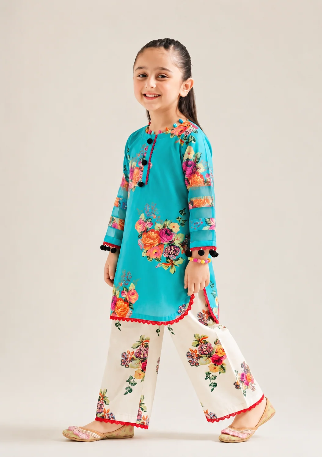 poly lawn Kurta Set in Turquoise