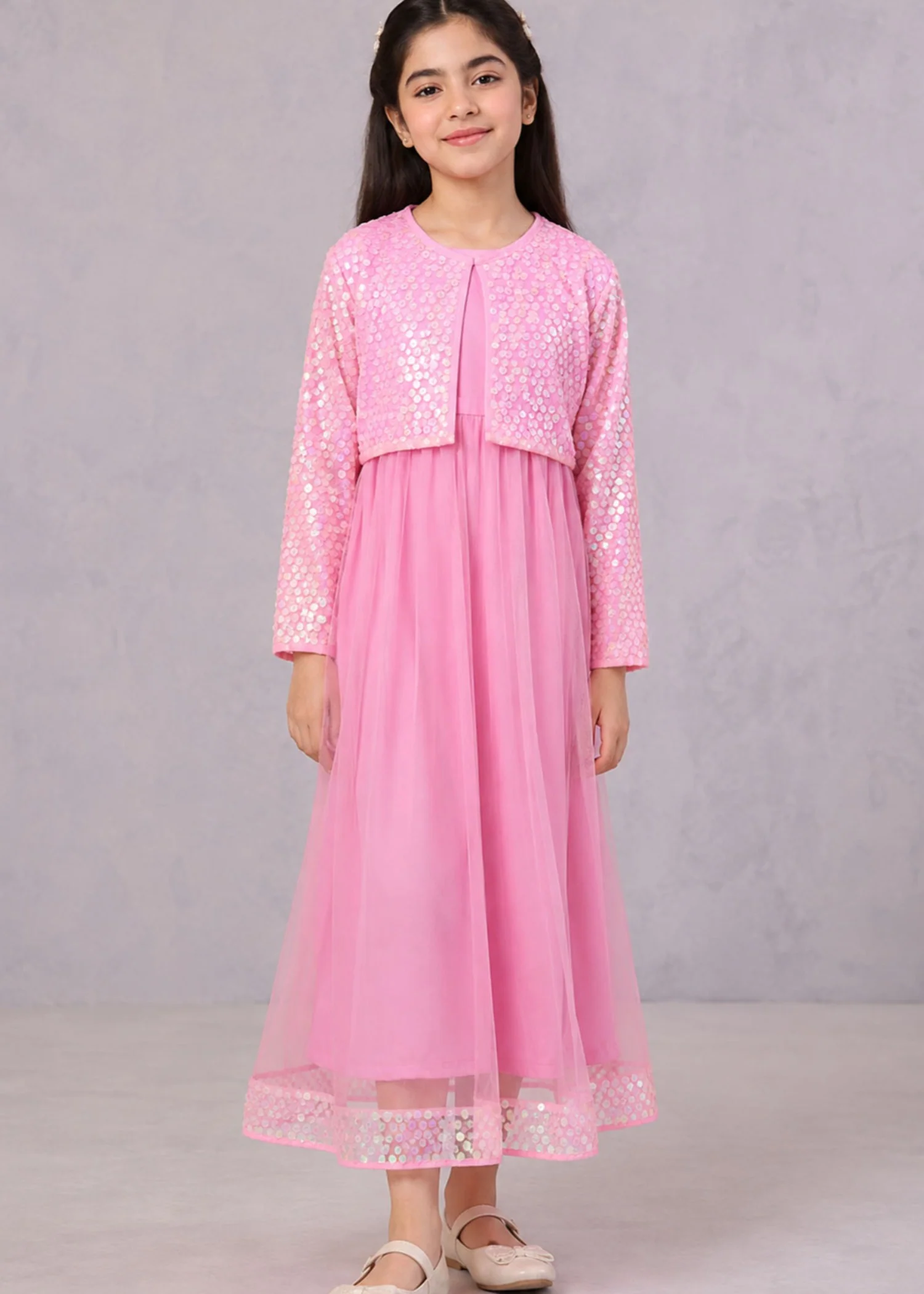 crepe Pishwas in Cotton candy pink