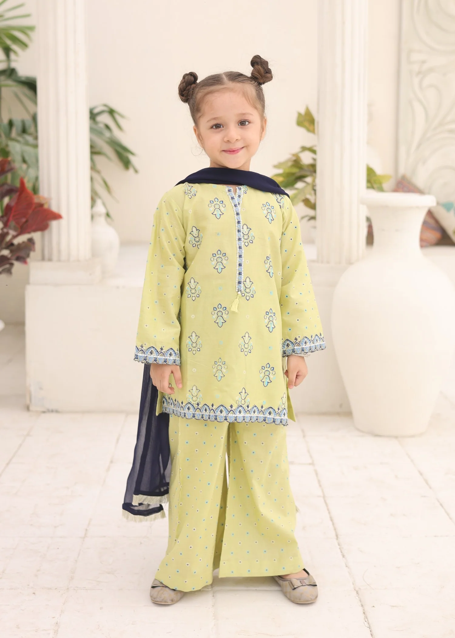 cotton Kurta Set in Chartreuse