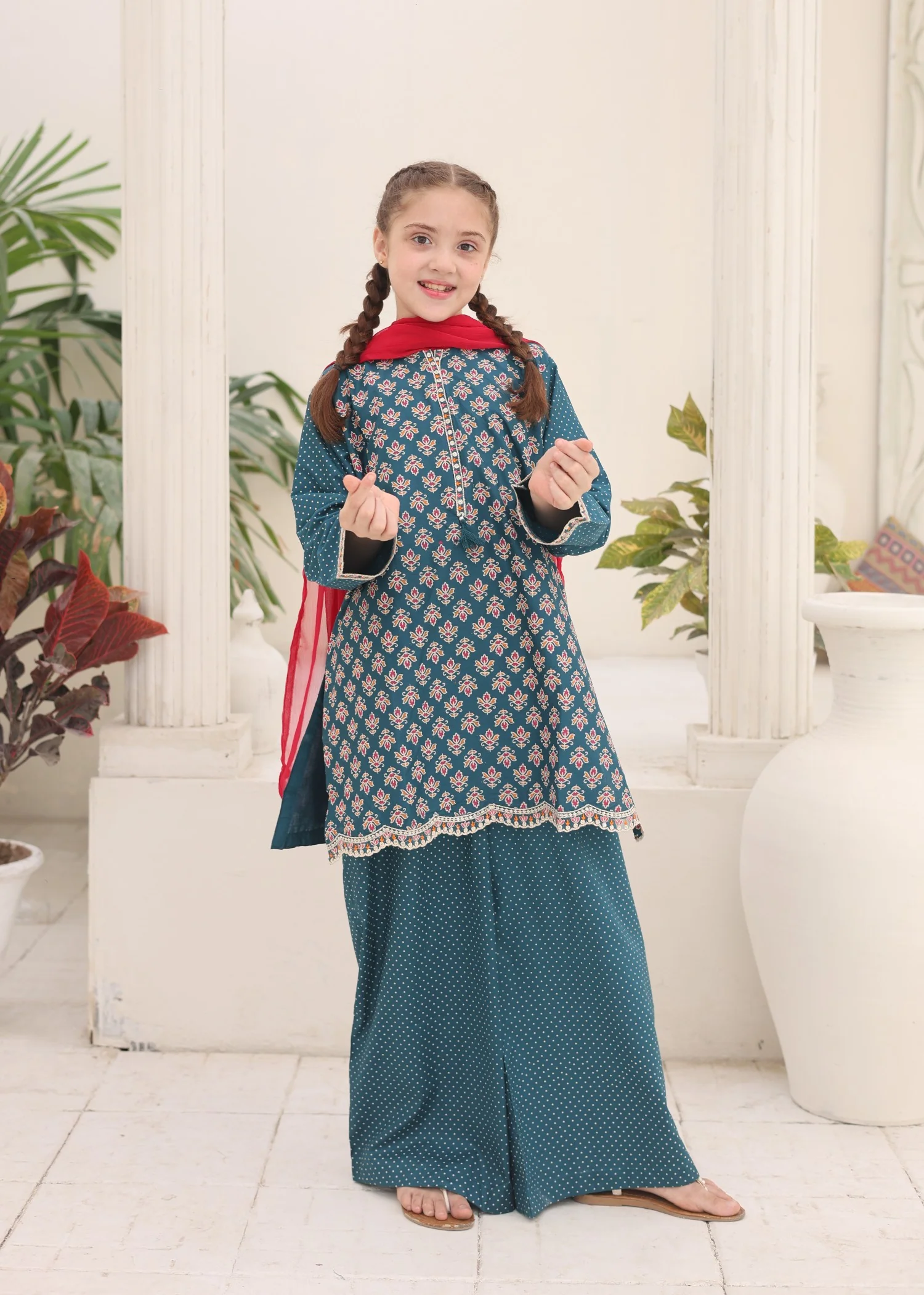 cotton Kurta Set in Teal