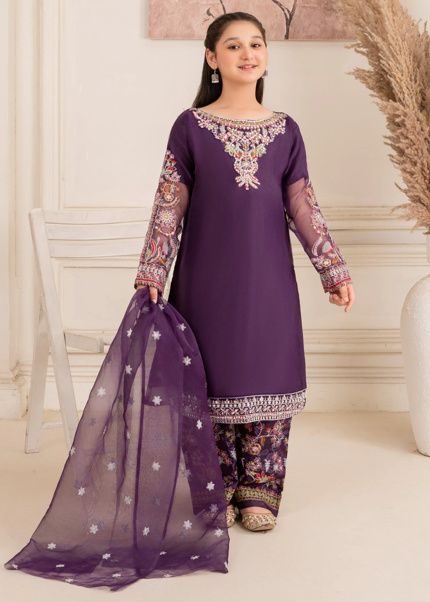 organza Kurta Set in Purple