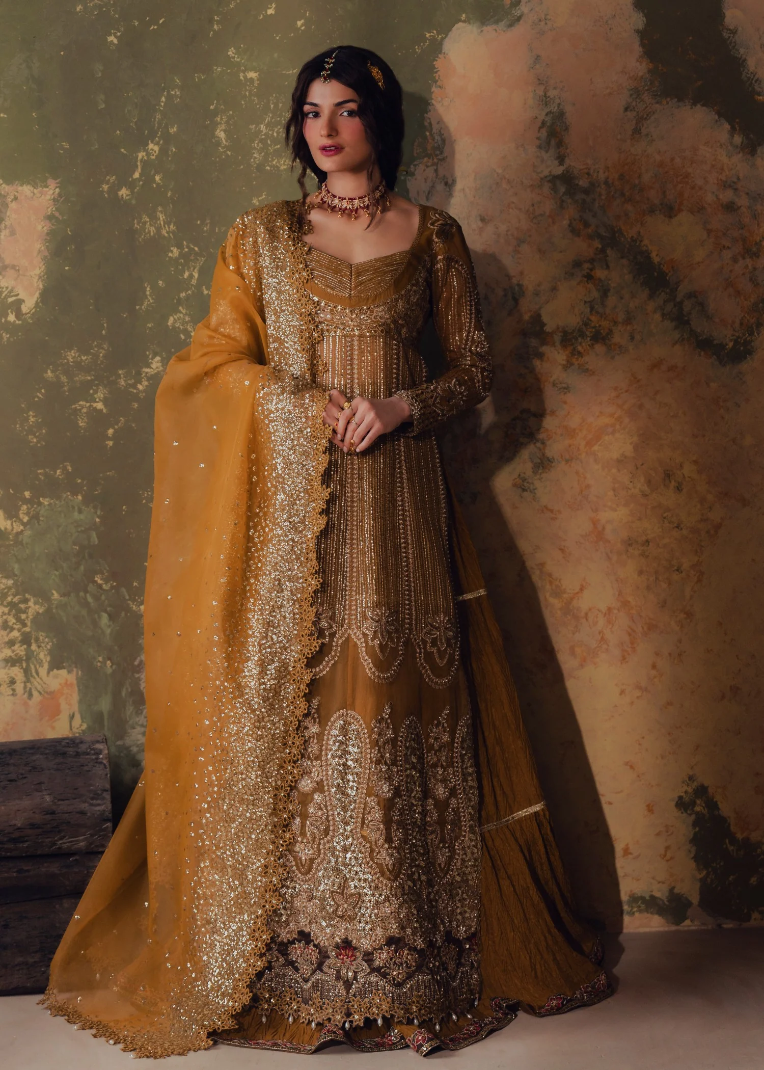 organza Unstitched in Mustard