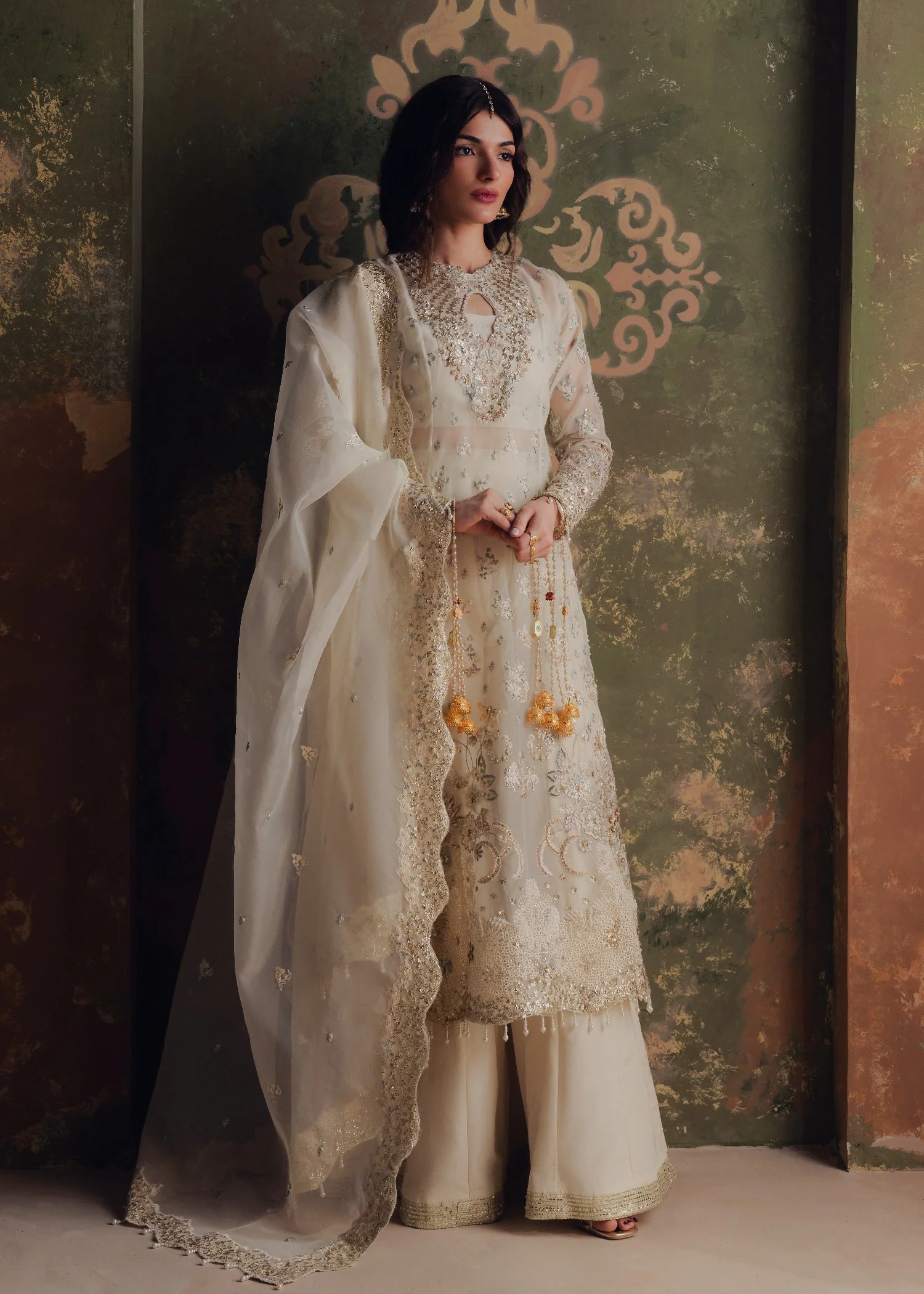 organza Unstitched in Pearl white