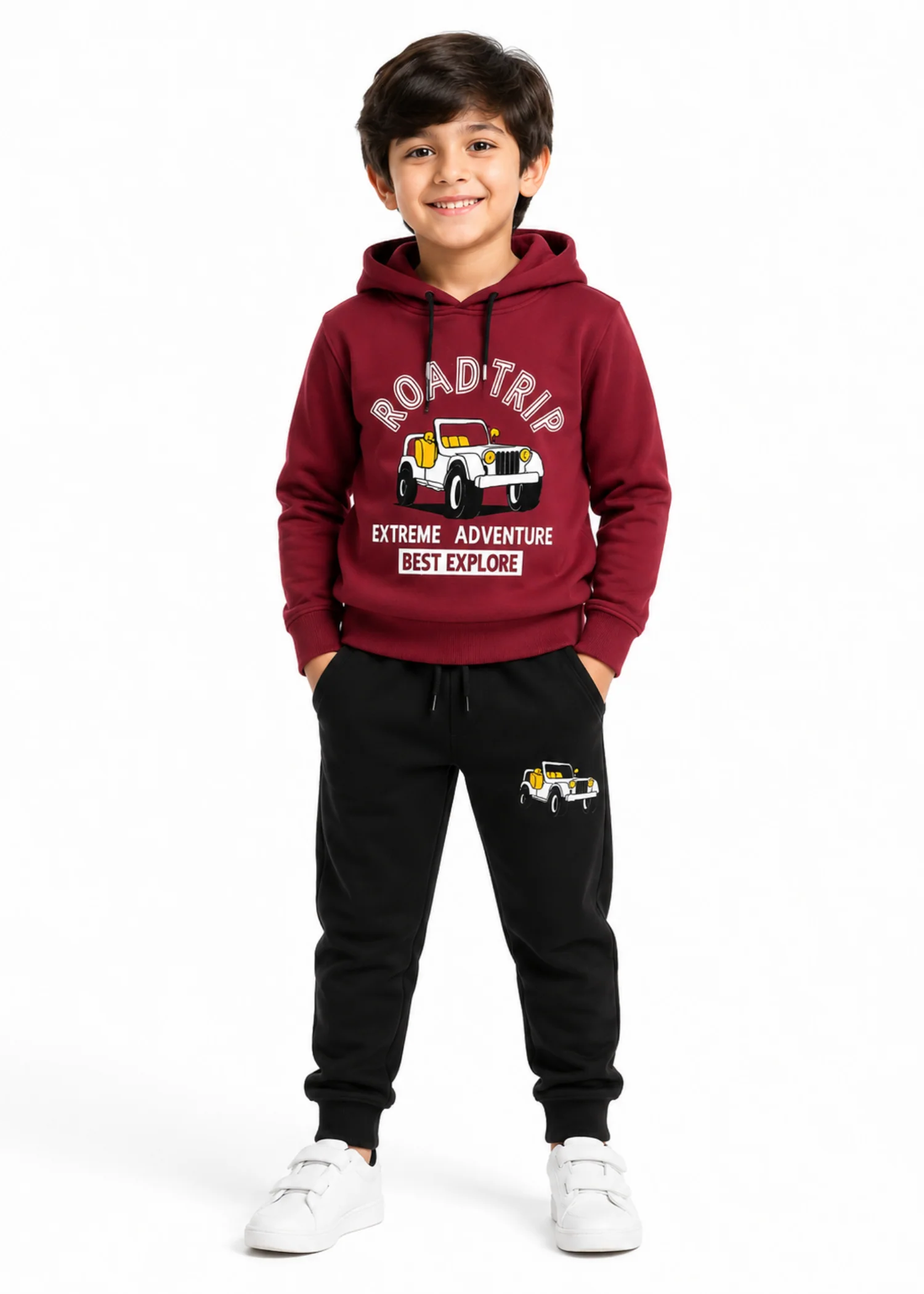 fleece Tracksuit in Black, persian red