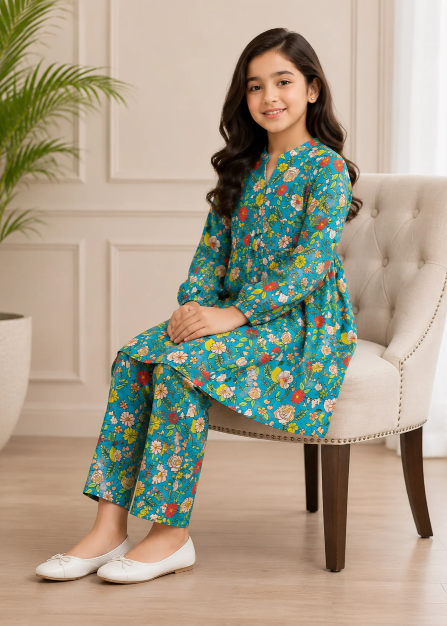 khaddar Short Frock in Multi