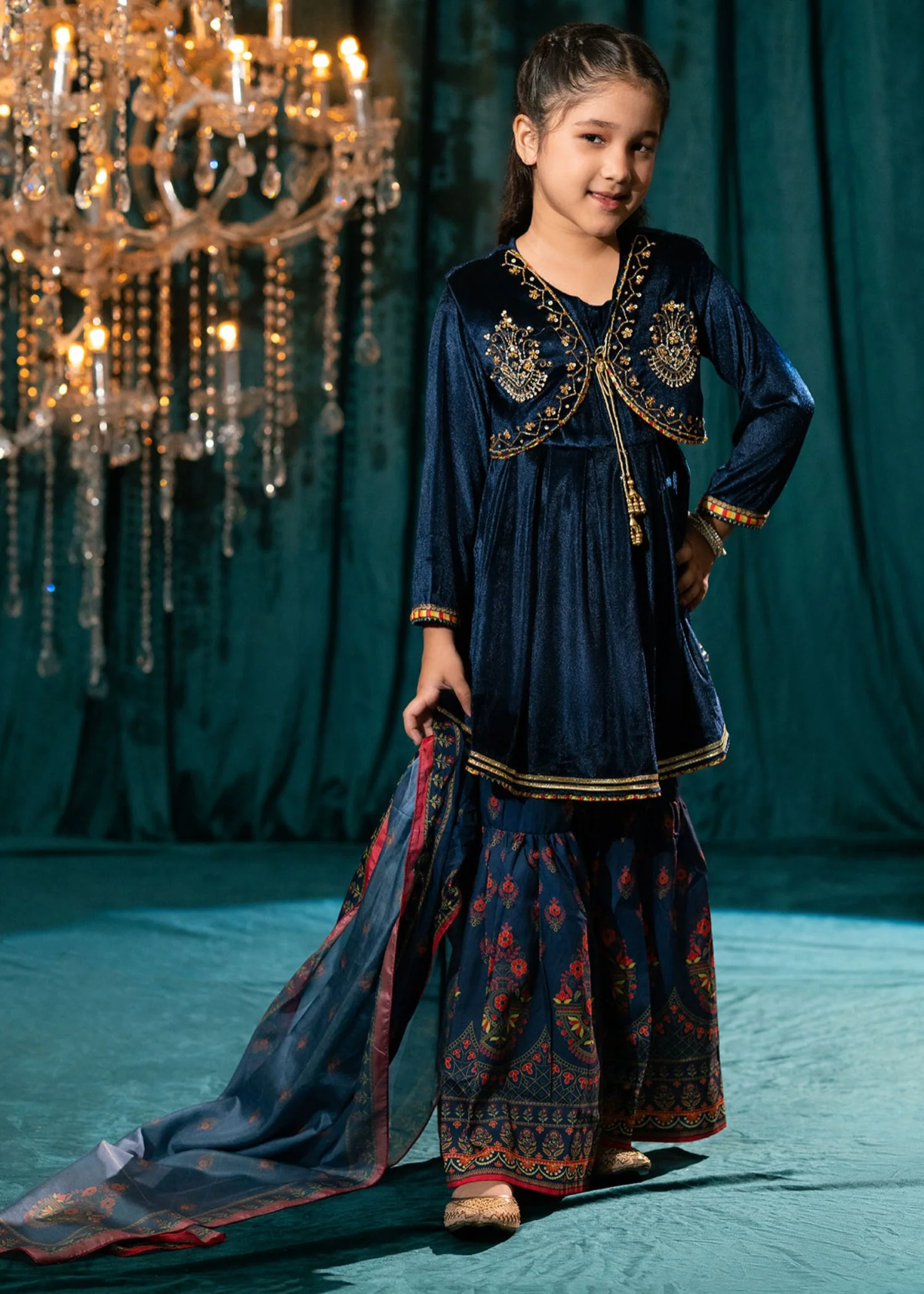 pashmina velvet Gharara in Navy blue