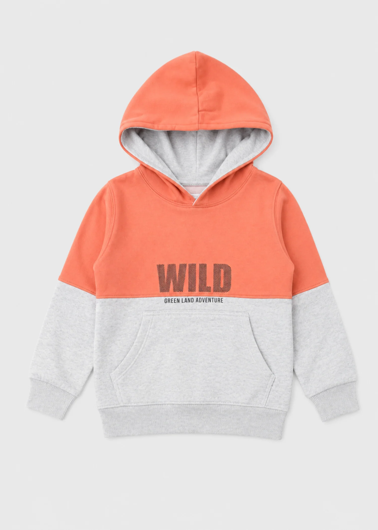 fleece Hoodie in Coral orange, pastel grey