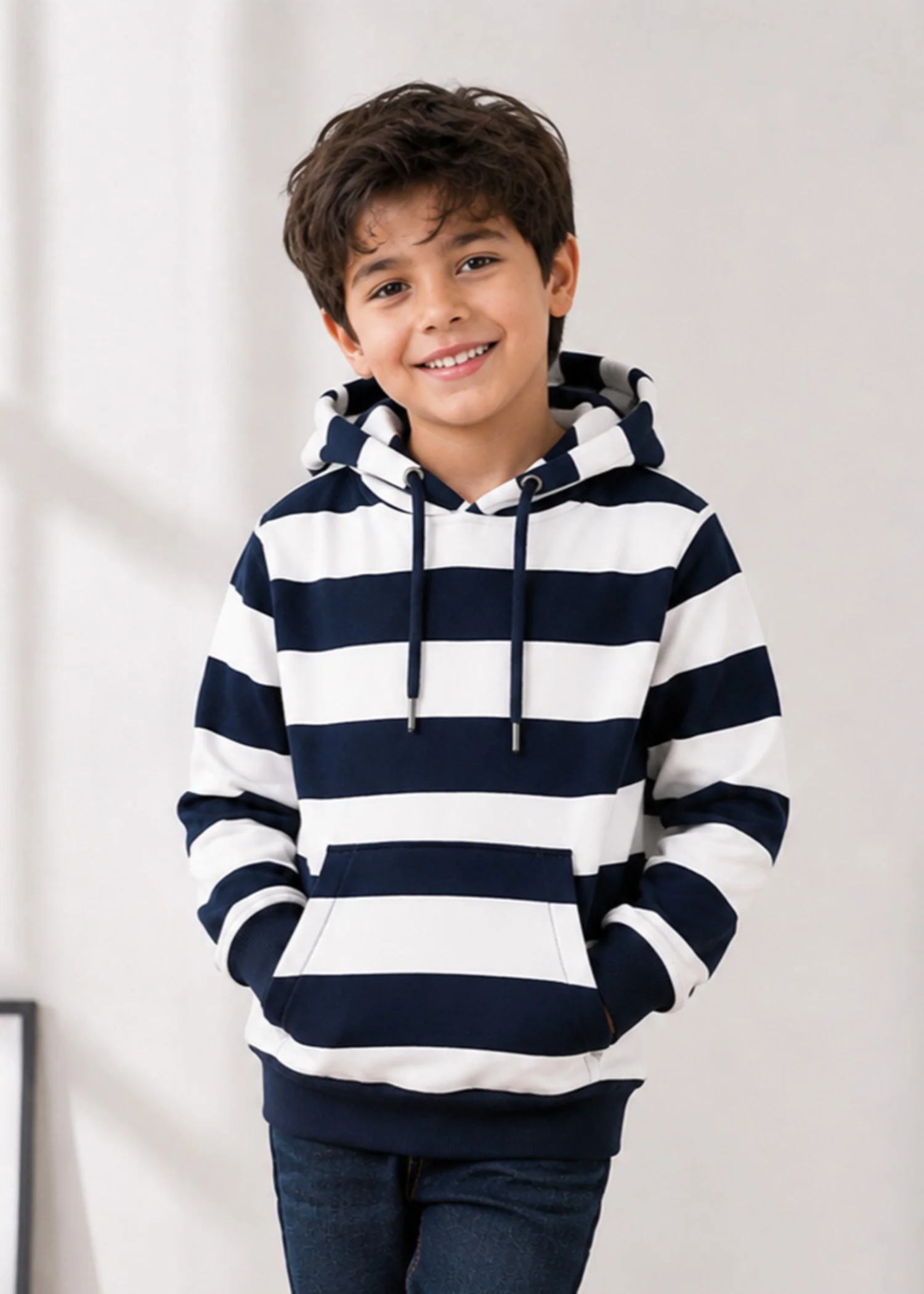 fleece Hoodie in White, prussian blue