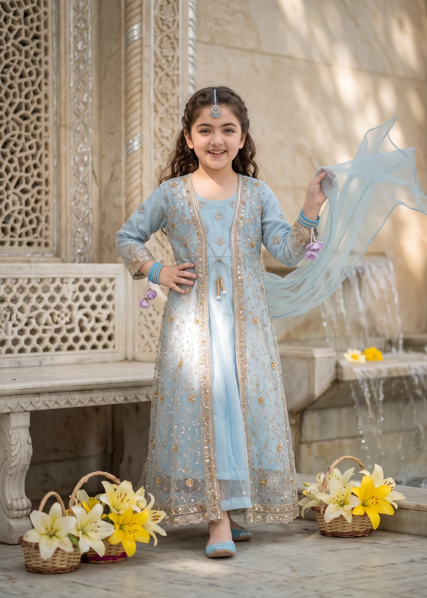 net Gown in Ice blue