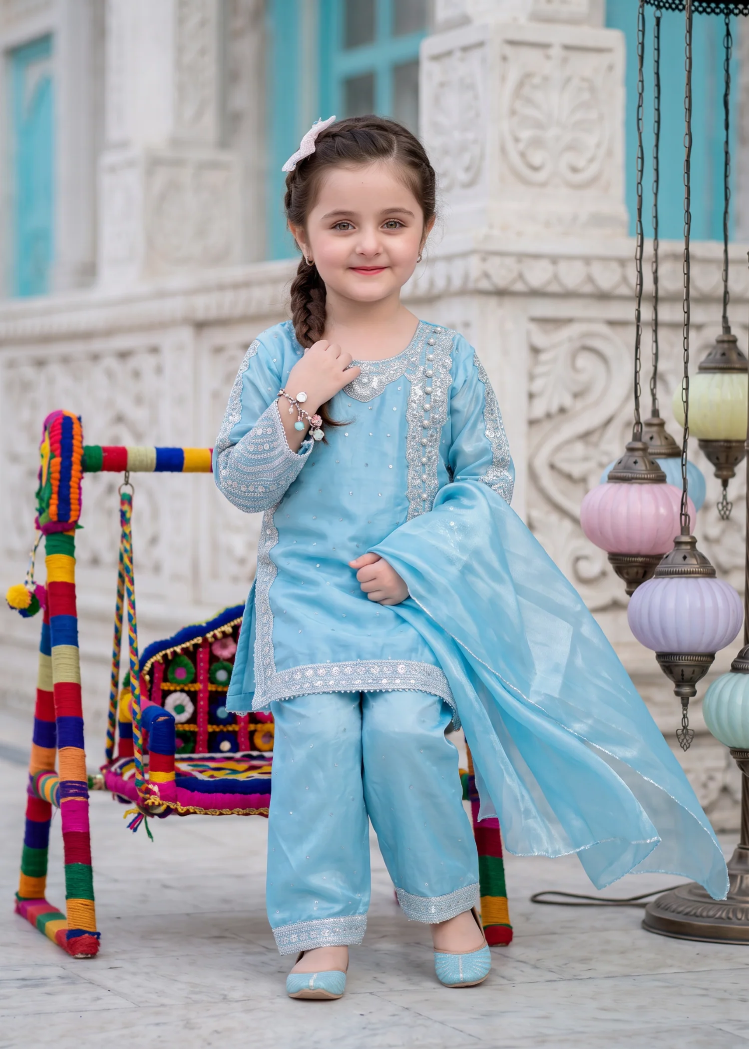 tissue silk Kurta Set in Sky blue
