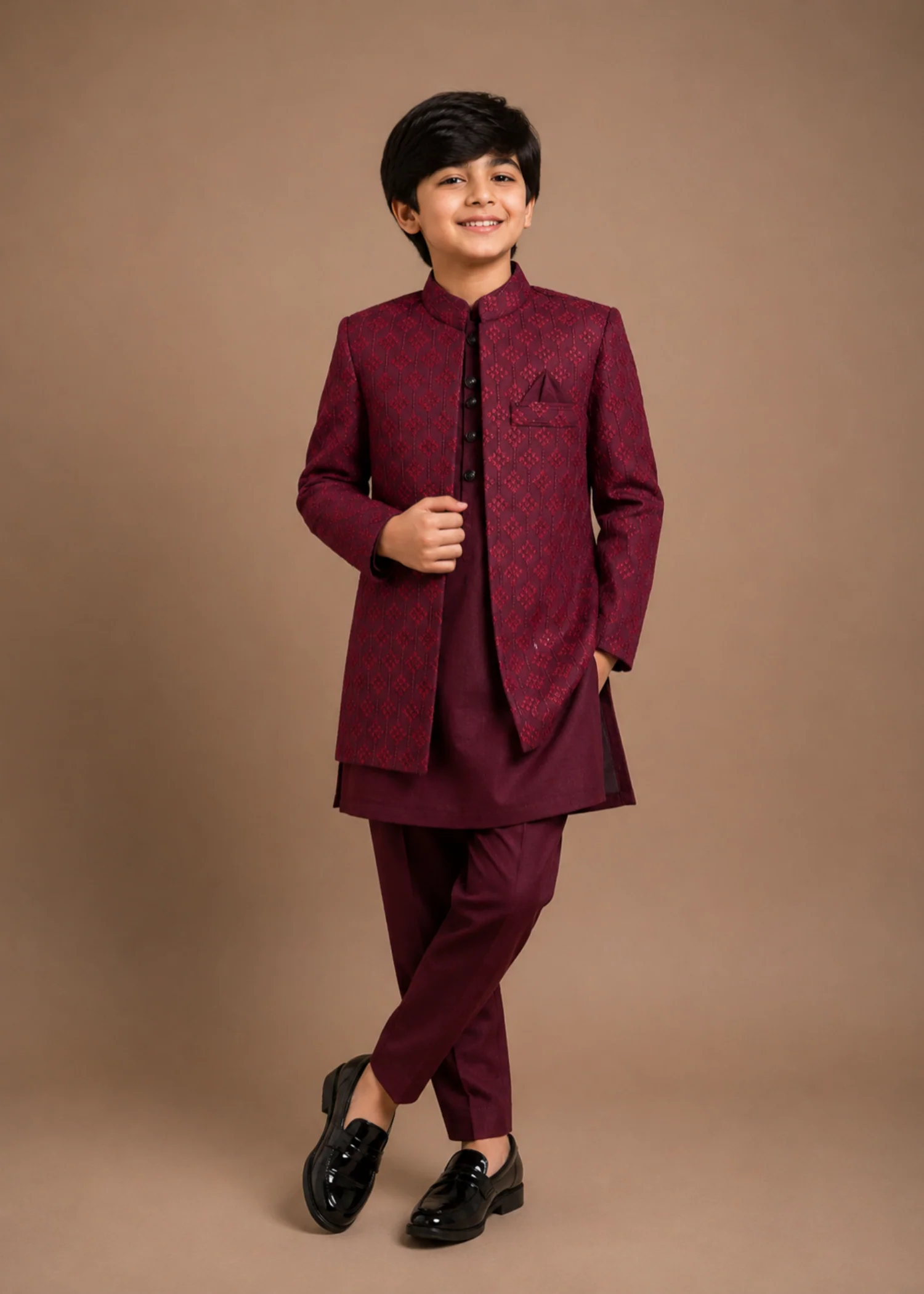 masuri Sherwani in Wine red
