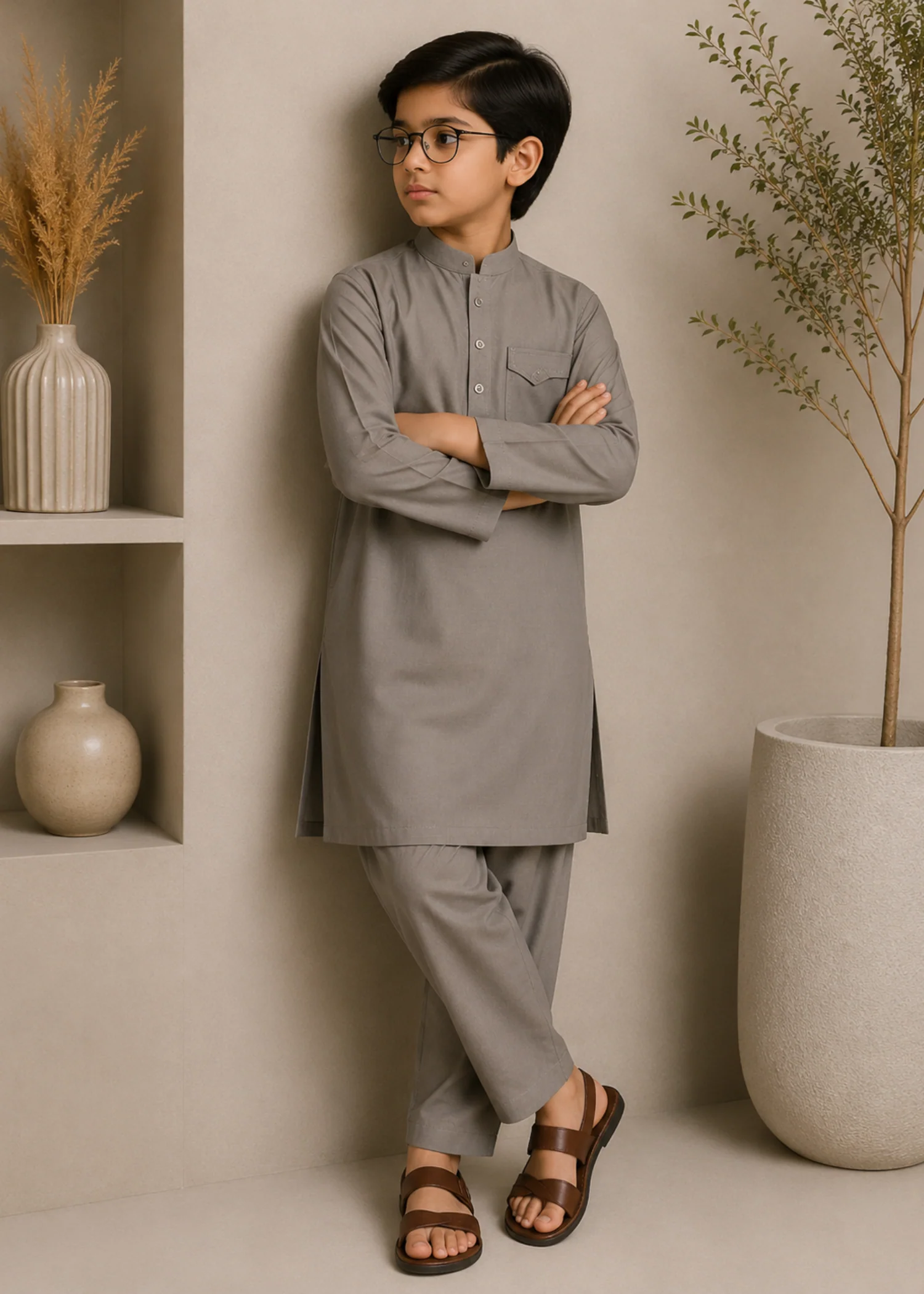 wash & wear Kurta Set in Grey