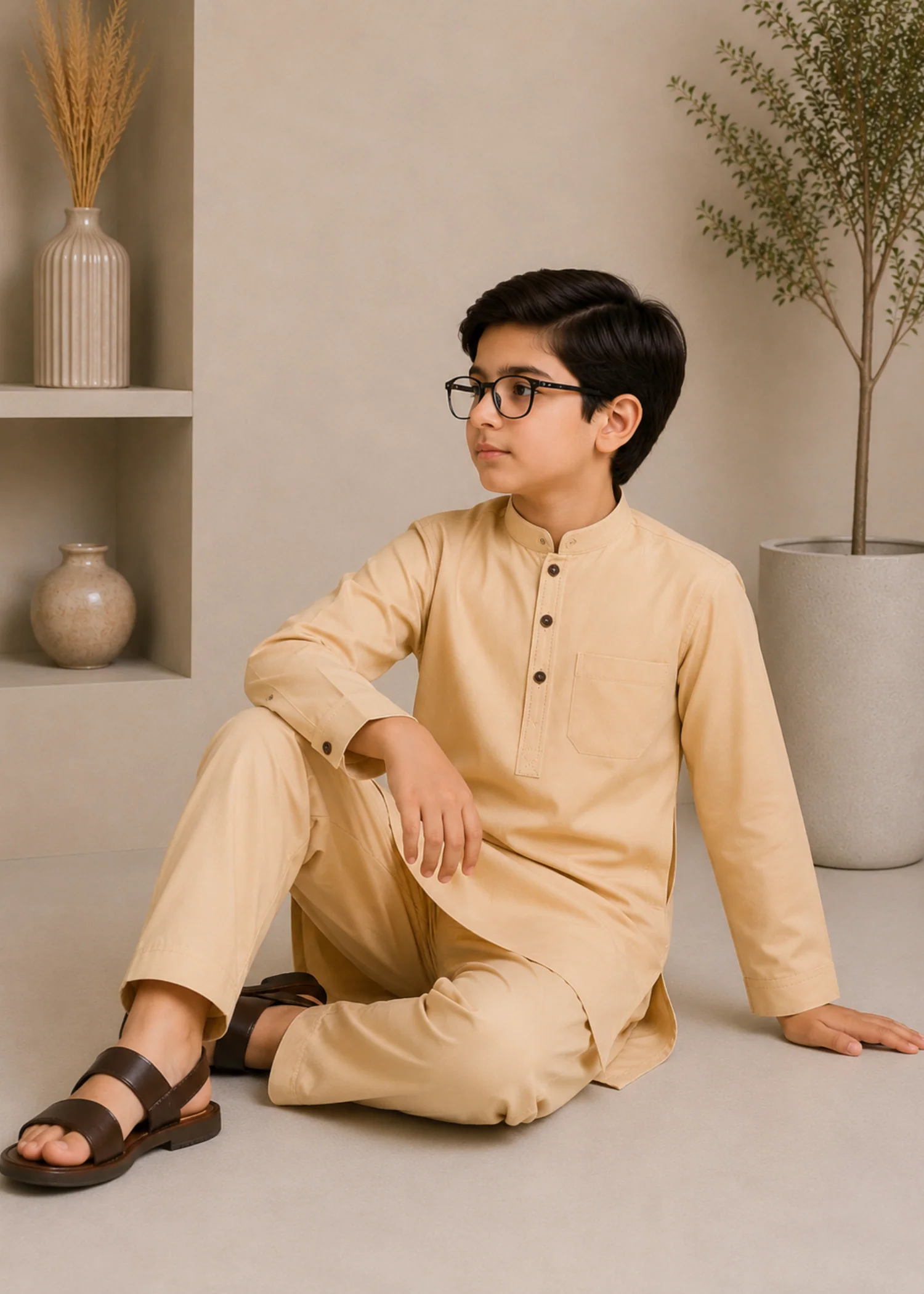 wash & wear Kurta Set in Marmalade orange