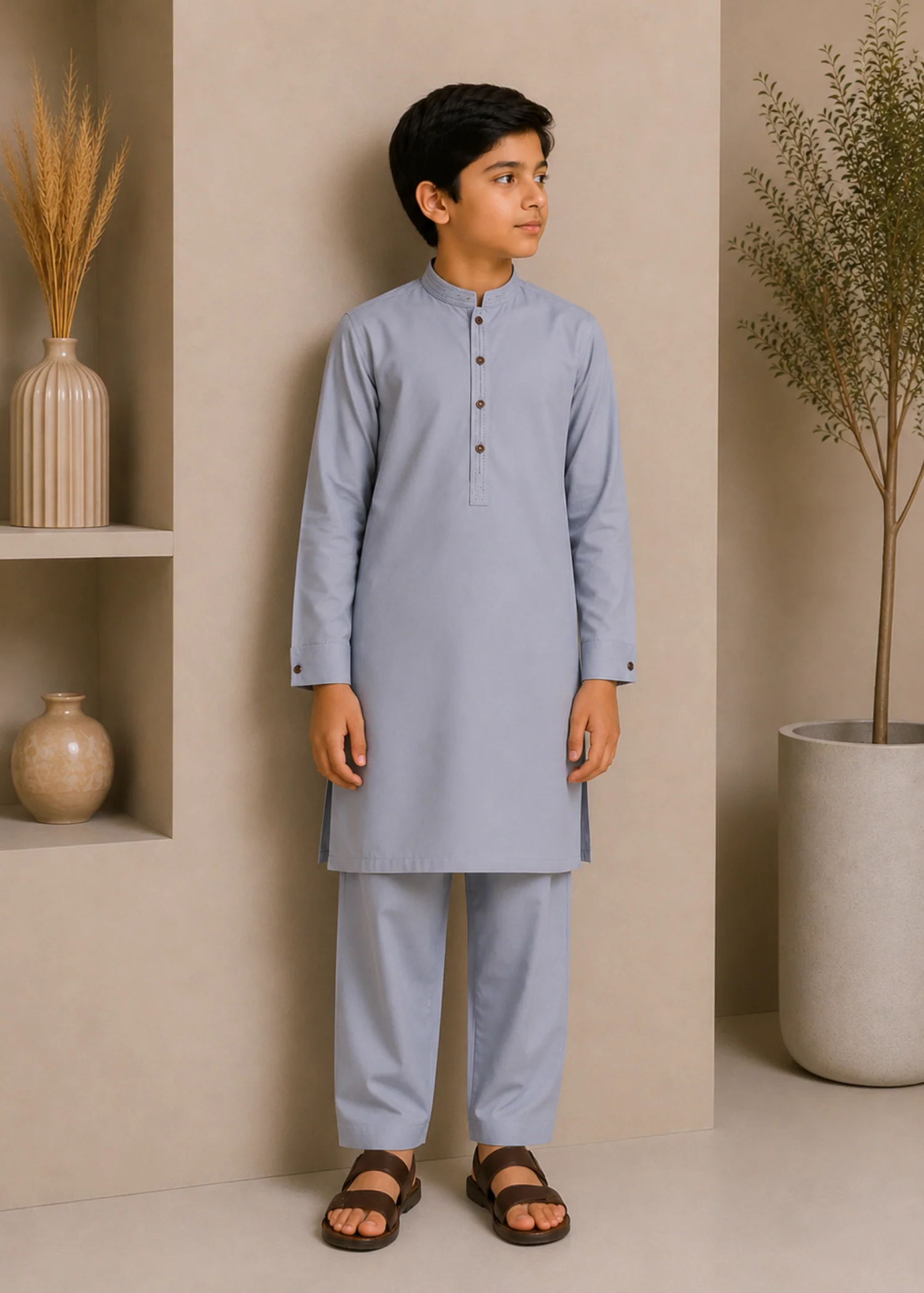 wash & wear Kurta Set in Shadow blue by - OTW6452 |
