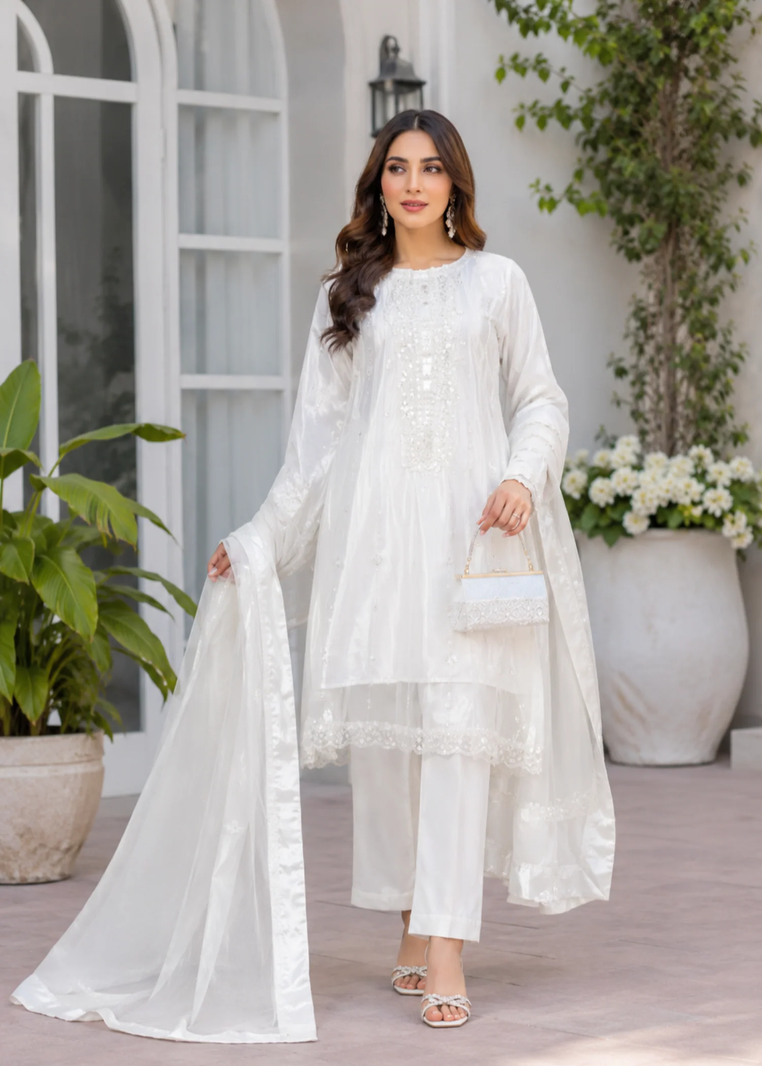 net Short Frock in White